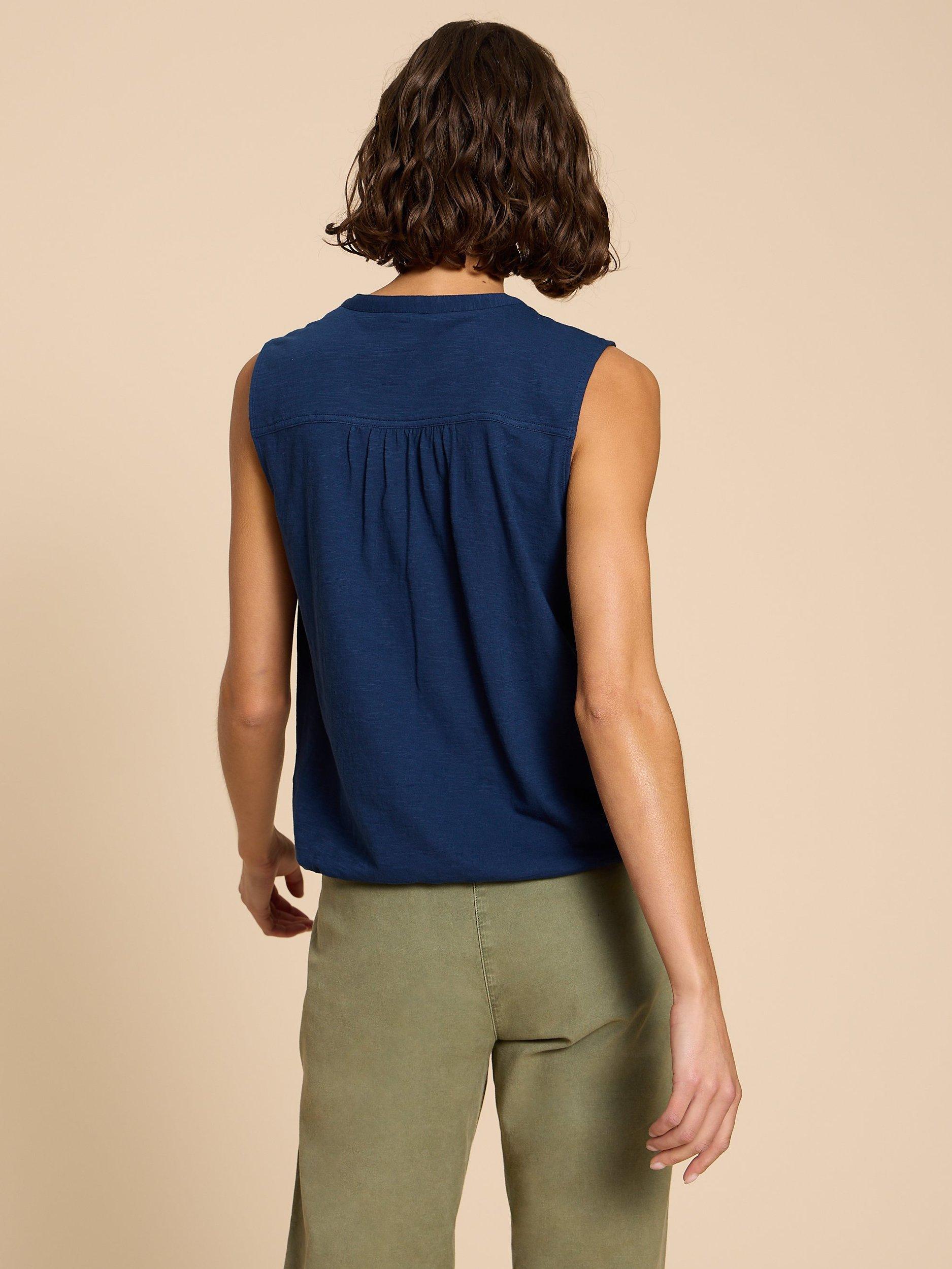 Product image 2 of 7, which shows White Stuff Tulip Jersey Sleeveless Shirt, Navy, 6