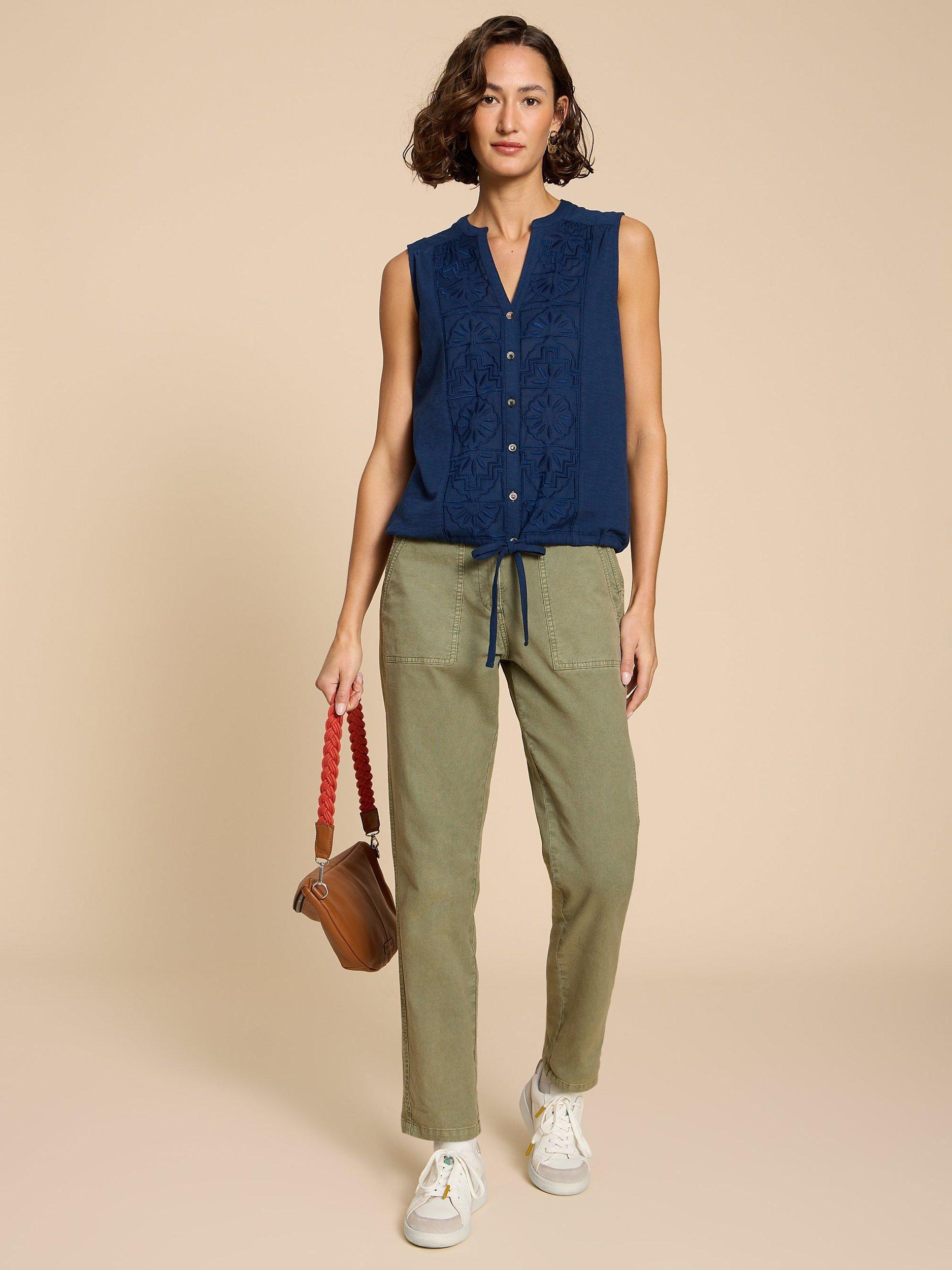Product image 4 of 7, which shows White Stuff Tulip Jersey Sleeveless Shirt, Navy, 6