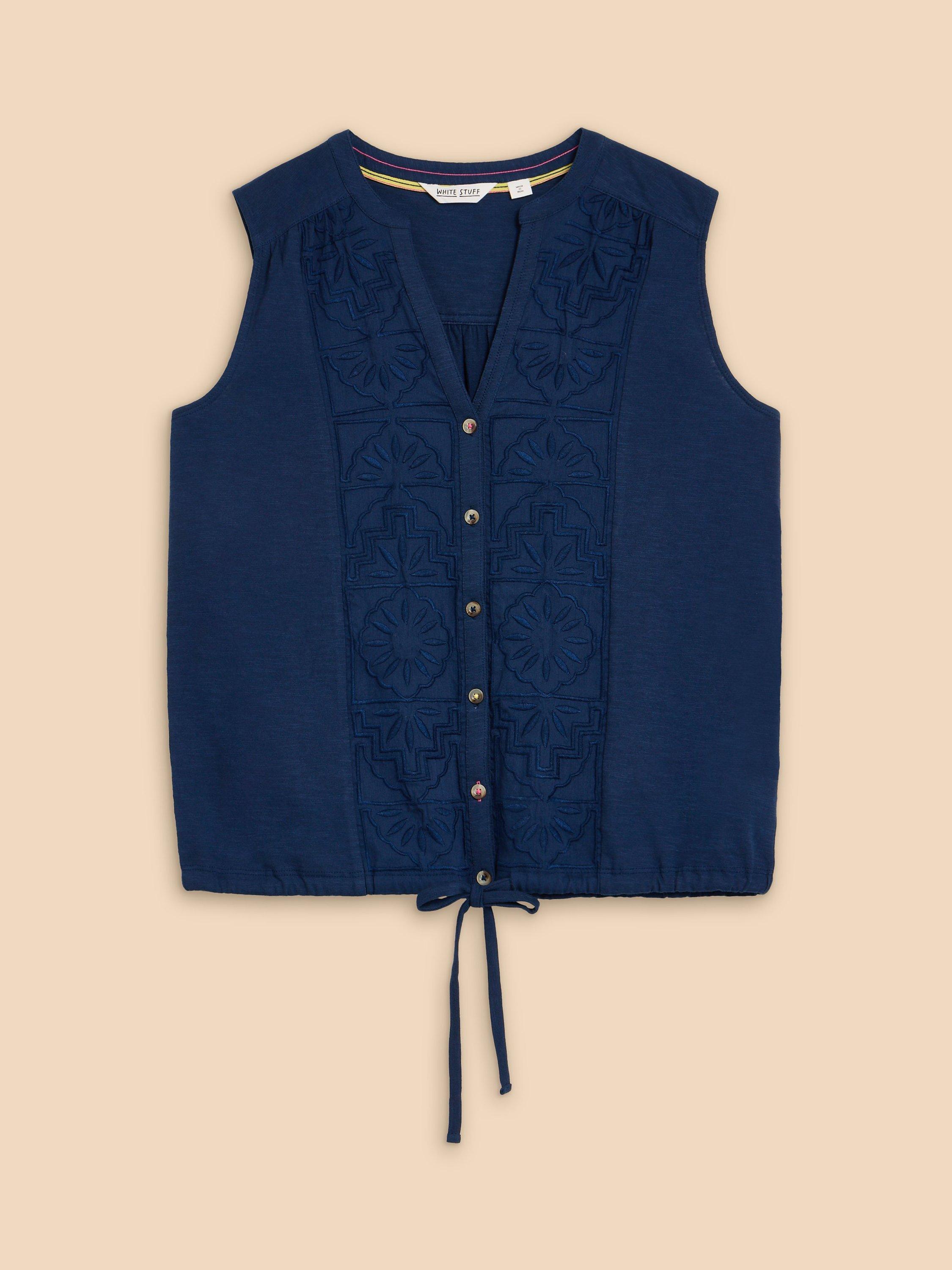 Product image 5 of 7, which shows White Stuff Tulip Jersey Sleeveless Shirt, Navy, 6