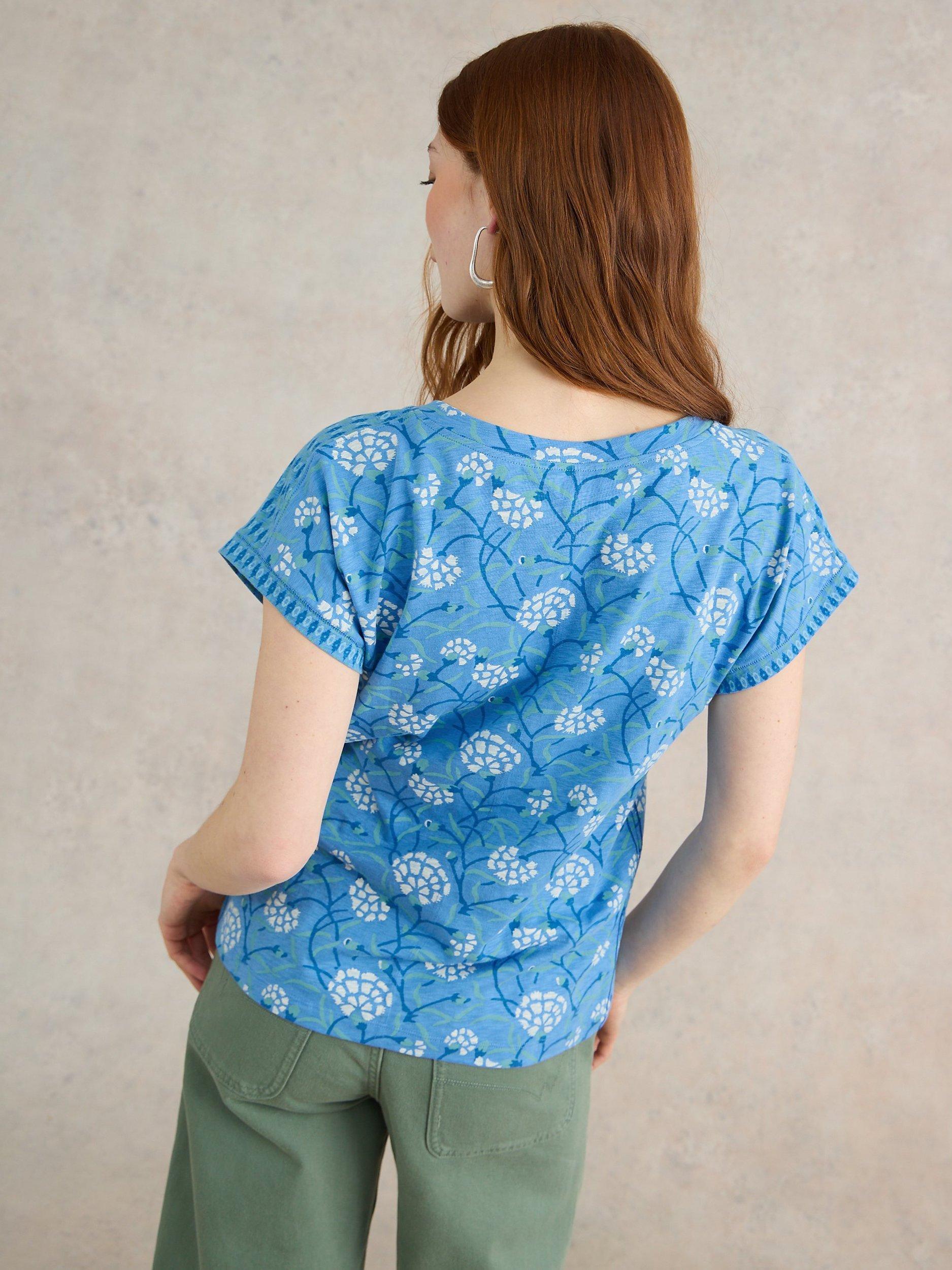 Product image 2 of 7, which shows White Stuff Nelly Notch Neck T-Shirt, Blue, 6