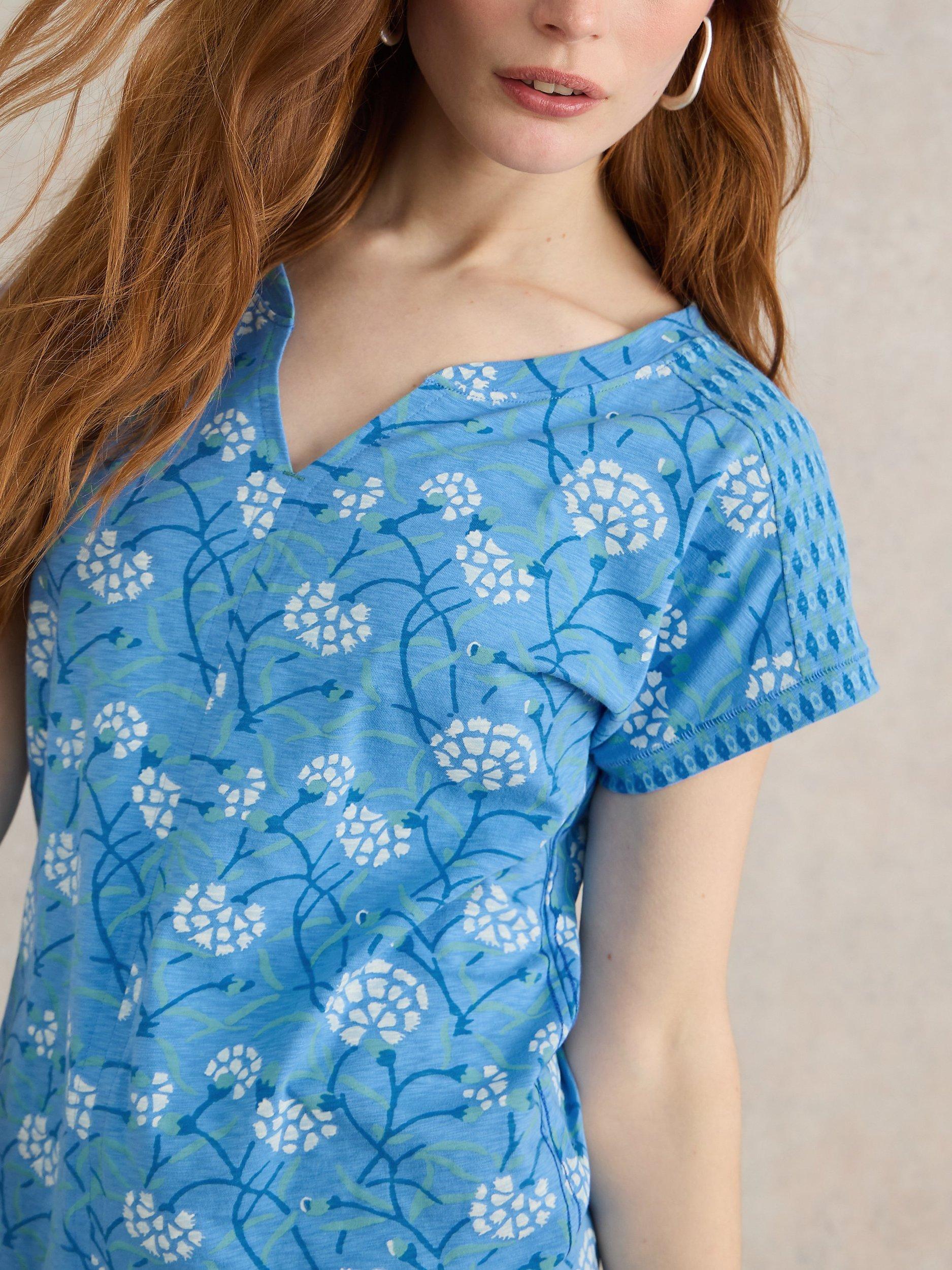 Product image 3 of 7, which shows White Stuff Nelly Notch Neck T-Shirt, Blue, 6