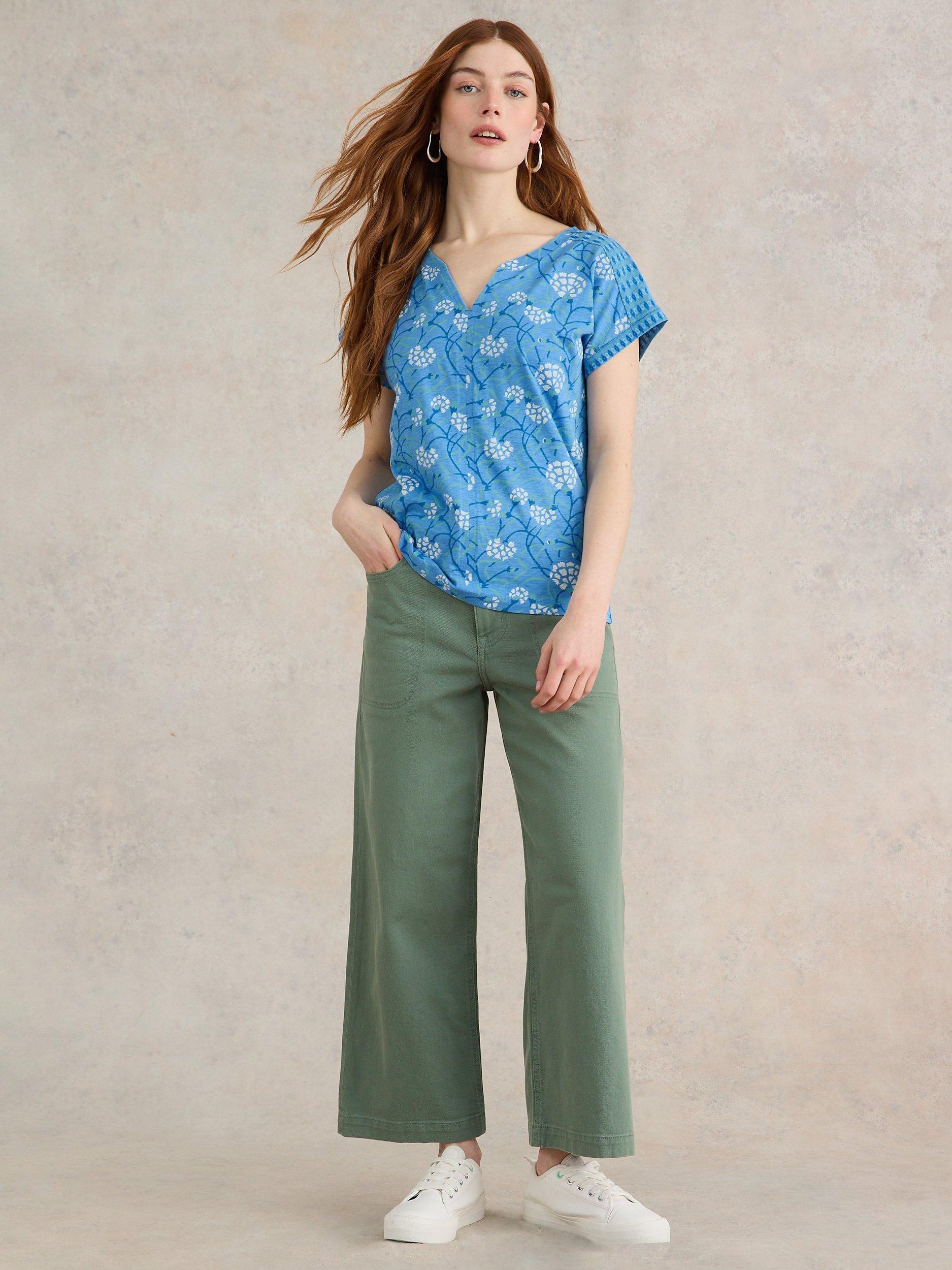 Product image 4 of 7, which shows White Stuff Nelly Notch Neck T-Shirt, Blue, 6