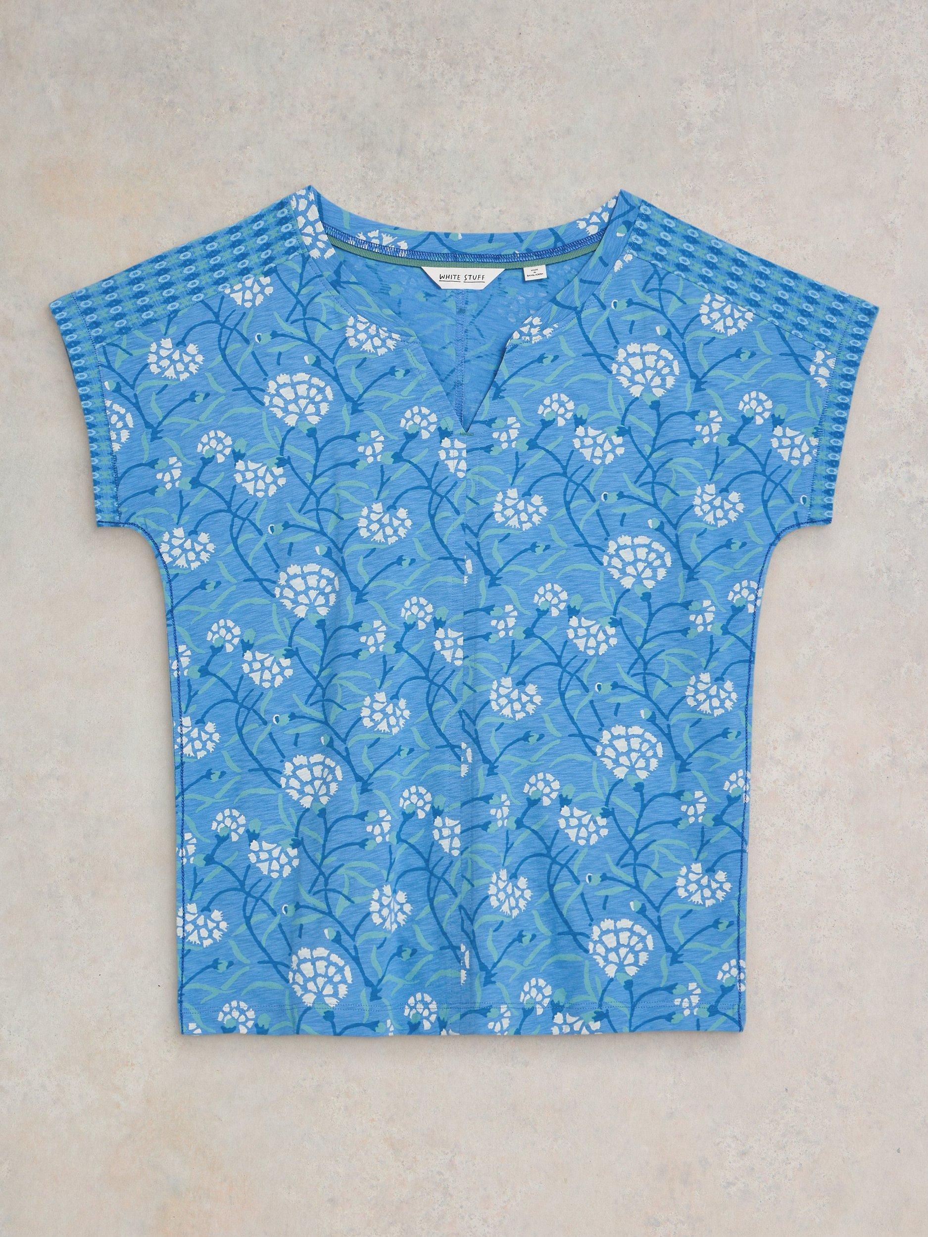 Product image 5 of 7, which shows White Stuff Nelly Notch Neck T-Shirt, Blue, 6