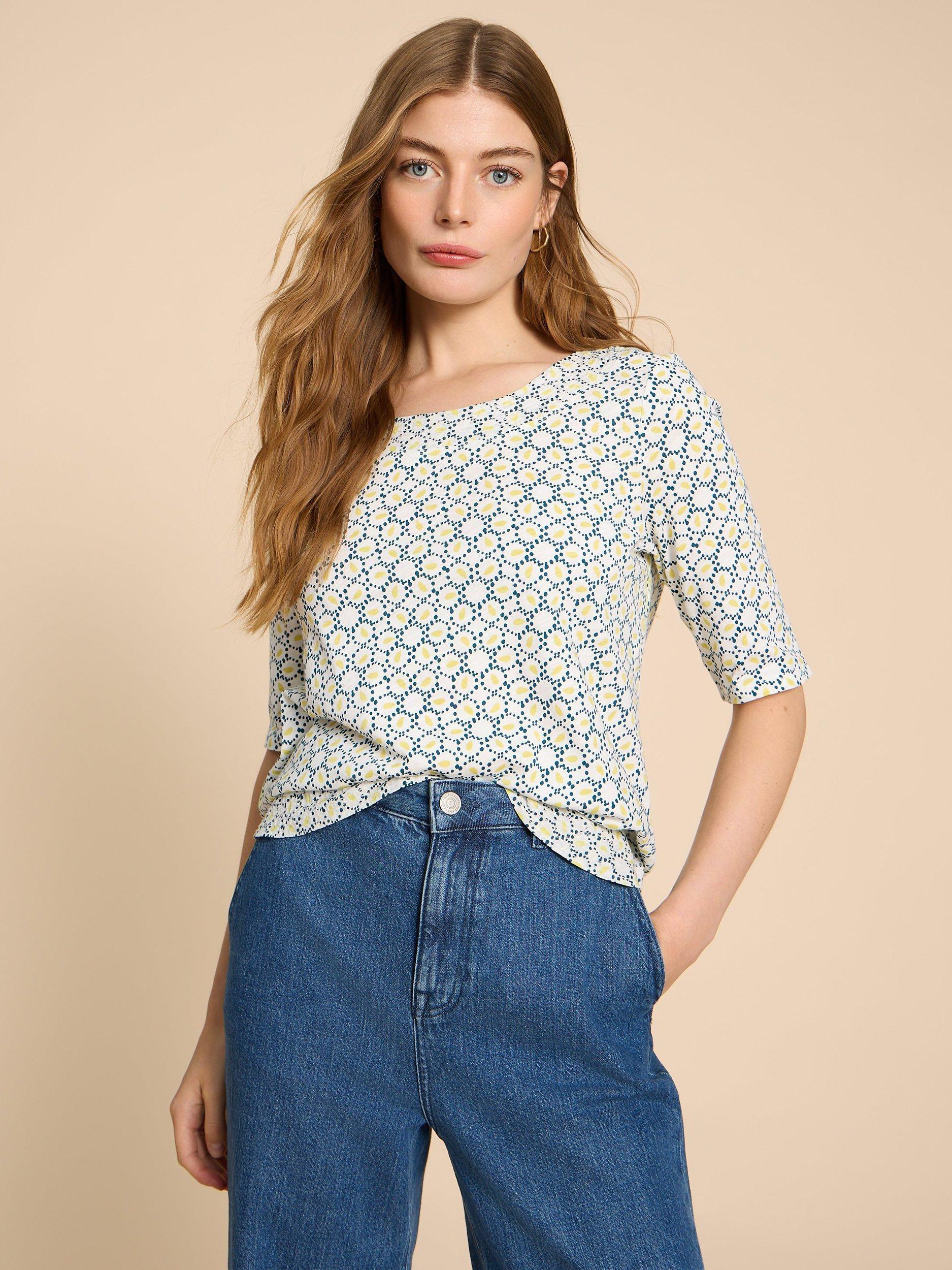 White Stuff Weaver Jersey Top, White/Multi