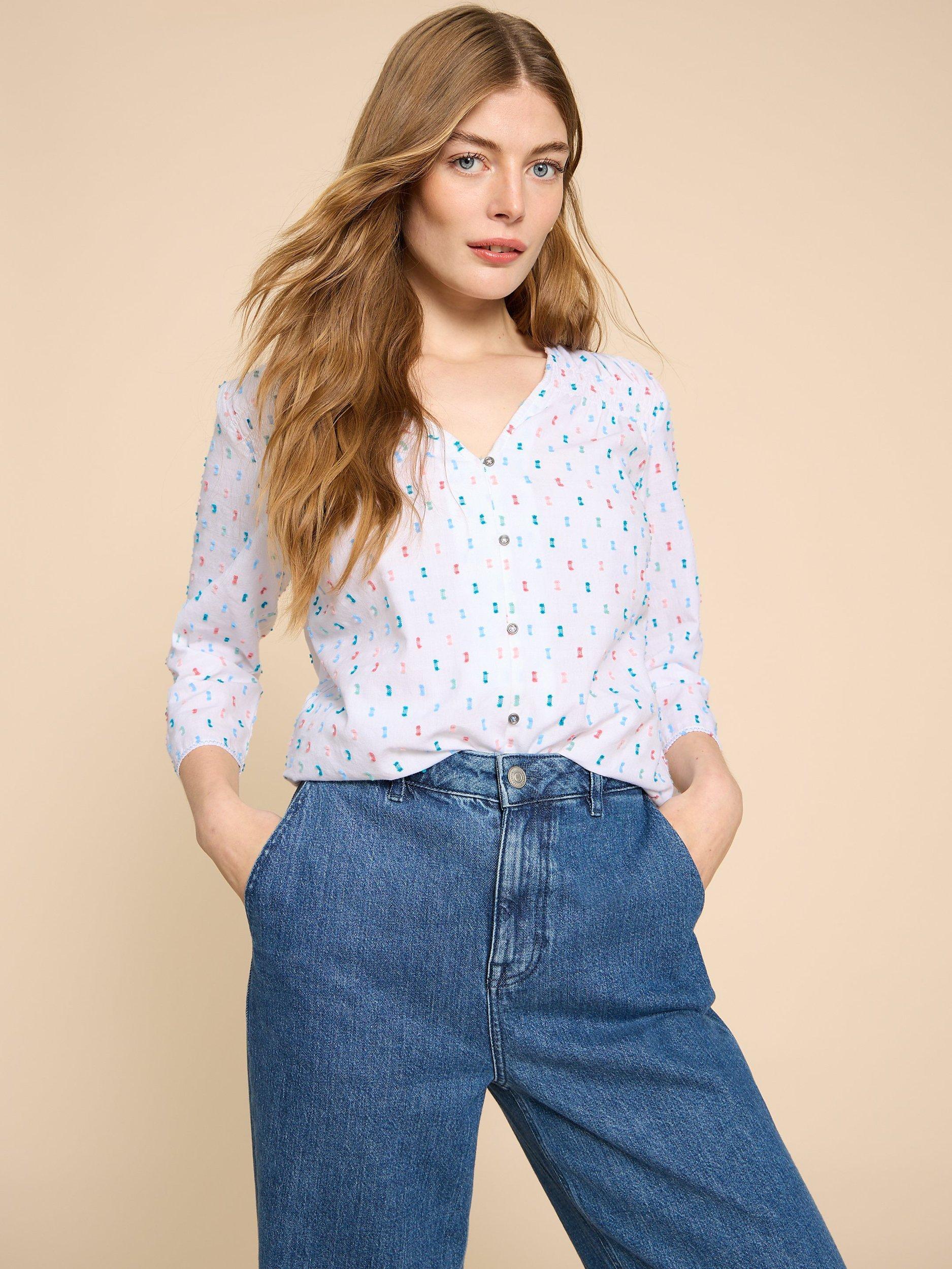 White Stuff Rae Organic Cotton Top, Ivory/Multi