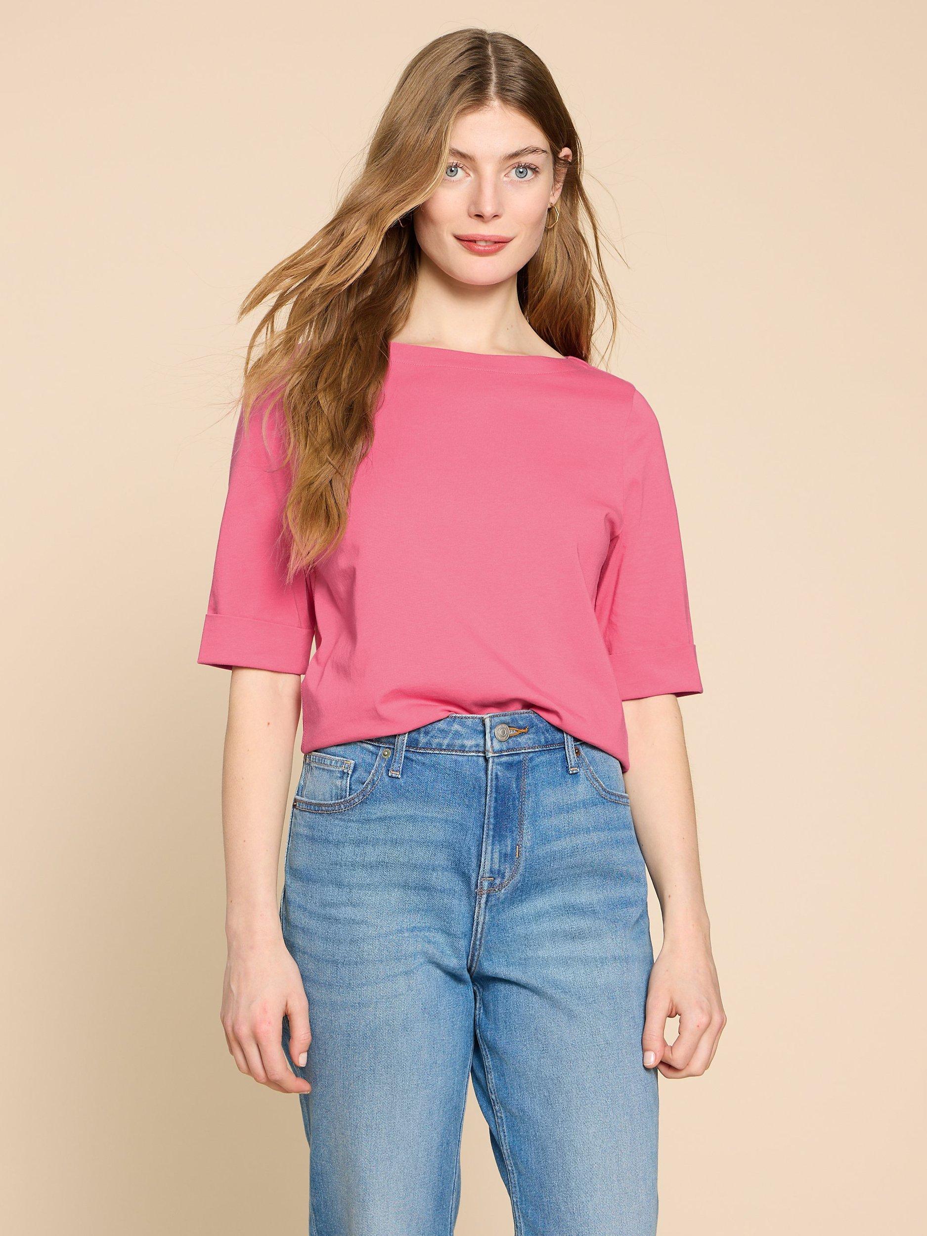 White Stuff Sydney Boat Neck T-Shirt, Bright Pink