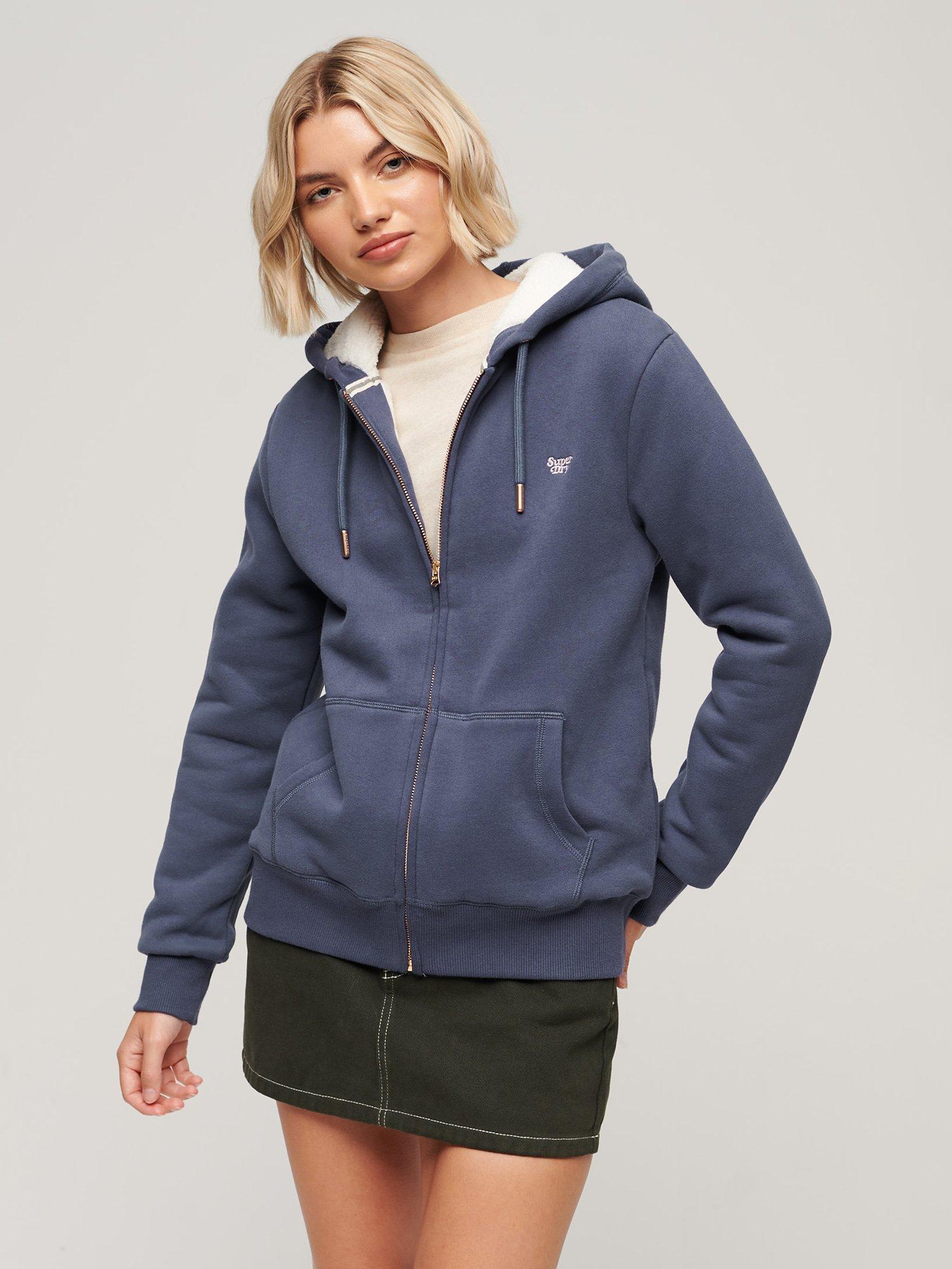 Superdry Essential Borg Lined Zip Hoodie, Mariner Navy