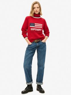 Superdry Americana Roll Neck Jumper - view 2, Risk Red/Multi