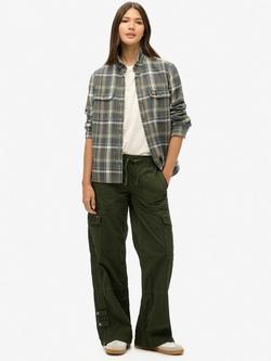 Superdry Low Rise Wide Leg Cargo Trousers, Surplus Goods Olive Green, Surplus Goods Olive Green