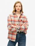 Superdry Check Organic Cotton Flannel Overshirt, Ivory/Coral