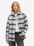 Superdry Plaid Check Organic Cotton Overshirt, Navy/Ivory