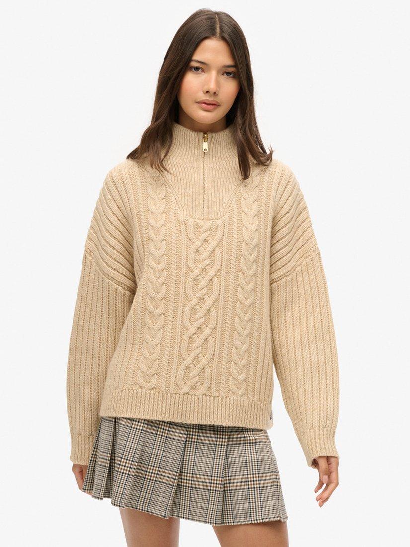 Superdry Low Rise Check Pleated Mini Skirt Neutral Tweed