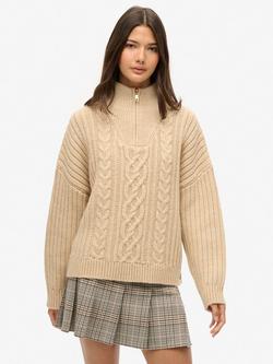 Superdry Low Rise Check Pleated Mini Skirt, Neutral Tweed, Neutral Tweed