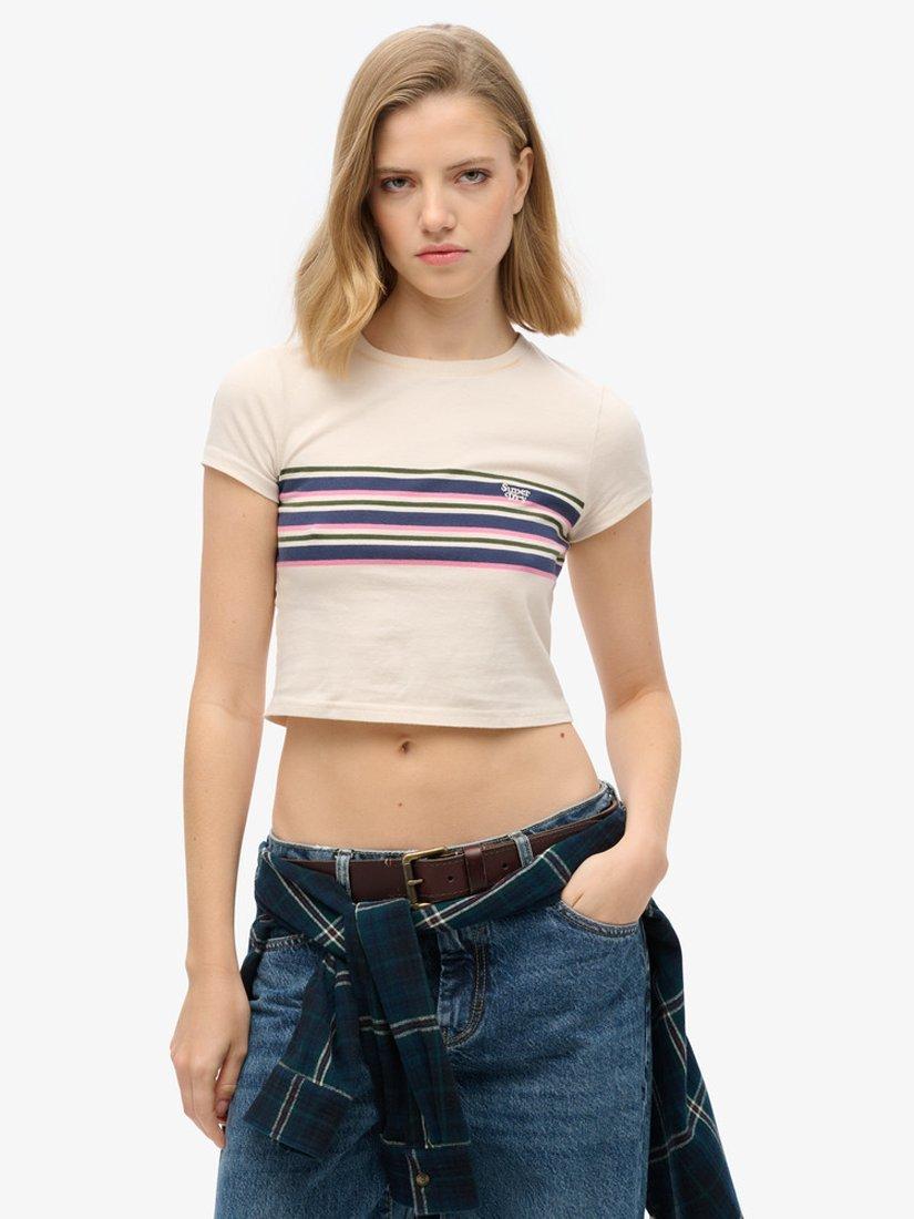 Product image 1 of 5, which shows Superdry Vintage Stripe Cropped T-Shirt, Oatmeal/Multi, 6
