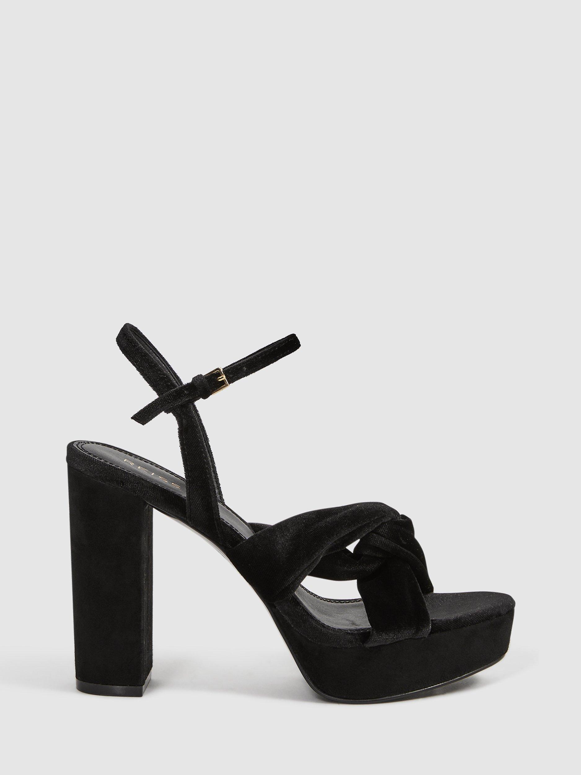 Reiss Harmony Velvet High Heel Platform Sandals, Black
