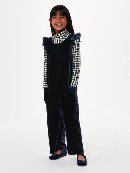 Whistles Kids' Evelyn Velvet Jumpsuit, Navy, Navy