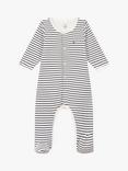 Petit Bateau Baby Breton Stripe Sleepsuit, Marshmallow/Smoke