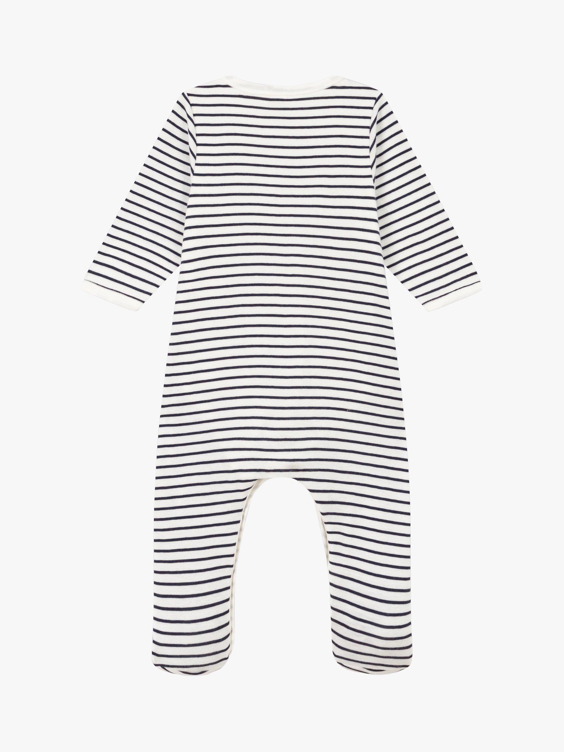 Product image 3 of 6, which shows Petit Bateau Baby Breton Stripe Sleepsuit, Marshmallow/Smoke, 9 months