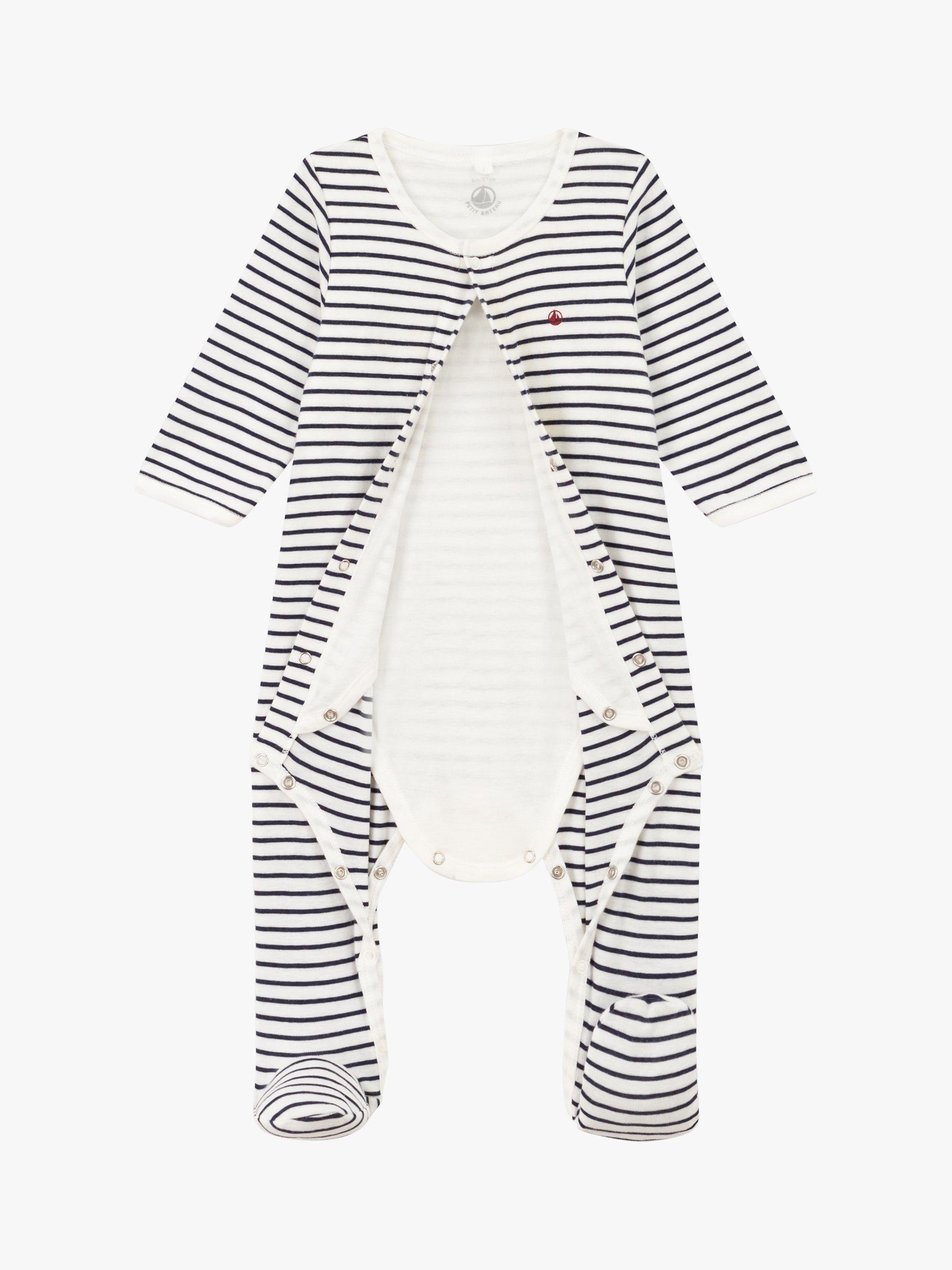 Product image 4 of 6, which shows Petit Bateau Baby Breton Stripe Sleepsuit, Marshmallow/Smoke, 9 months
