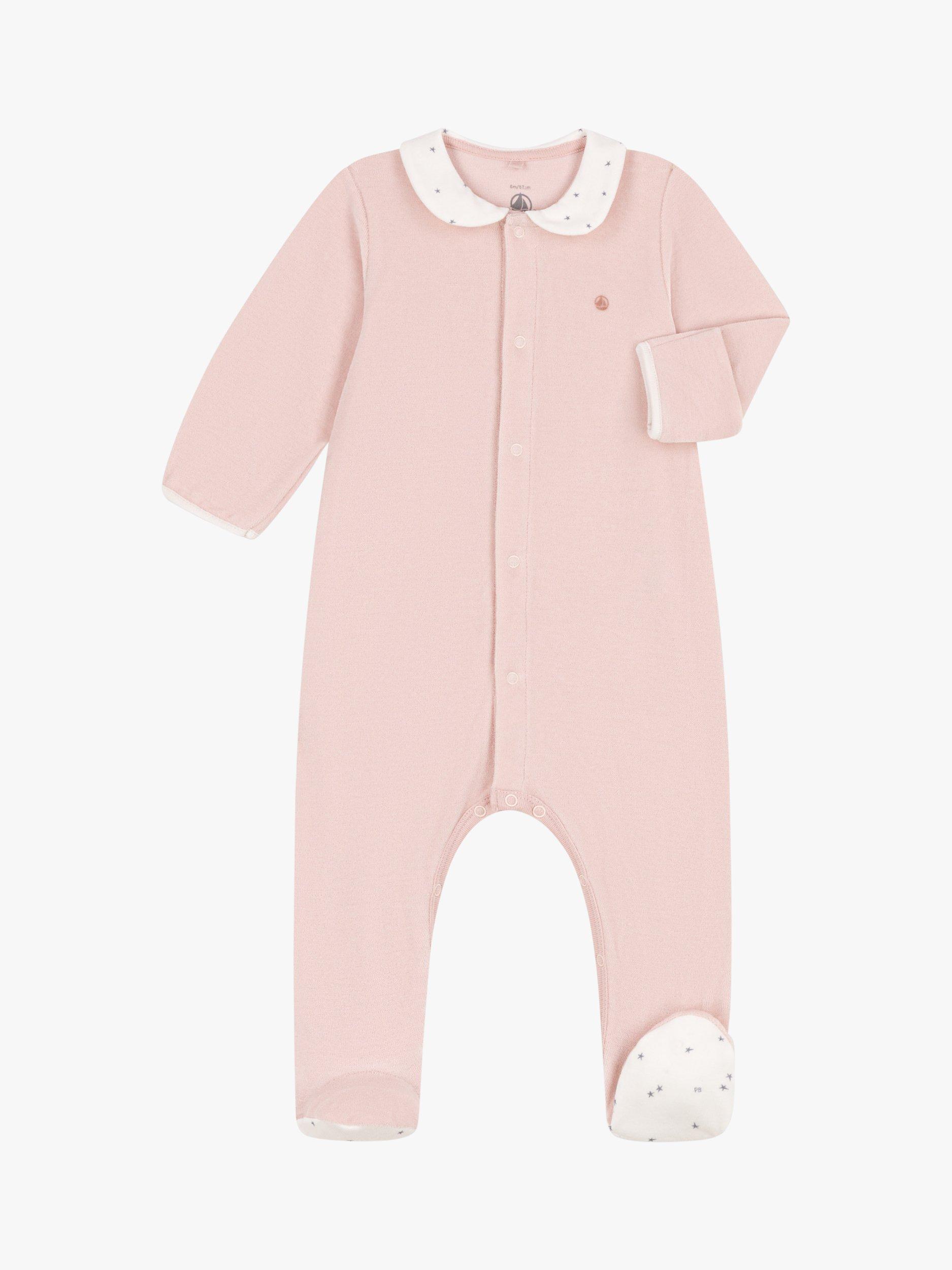 Product image 1 of 3, which shows Petit Bateau Baby Star Print Collar Sleepsuit, Saline, 12 months