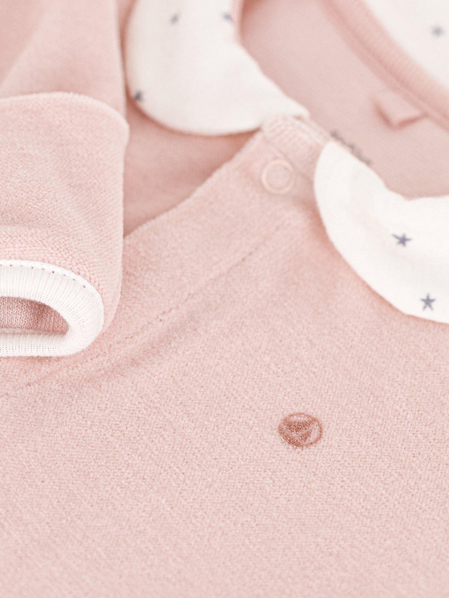 Product image 3 of 3, which shows Petit Bateau Baby Star Print Collar Sleepsuit, Saline, 12 months