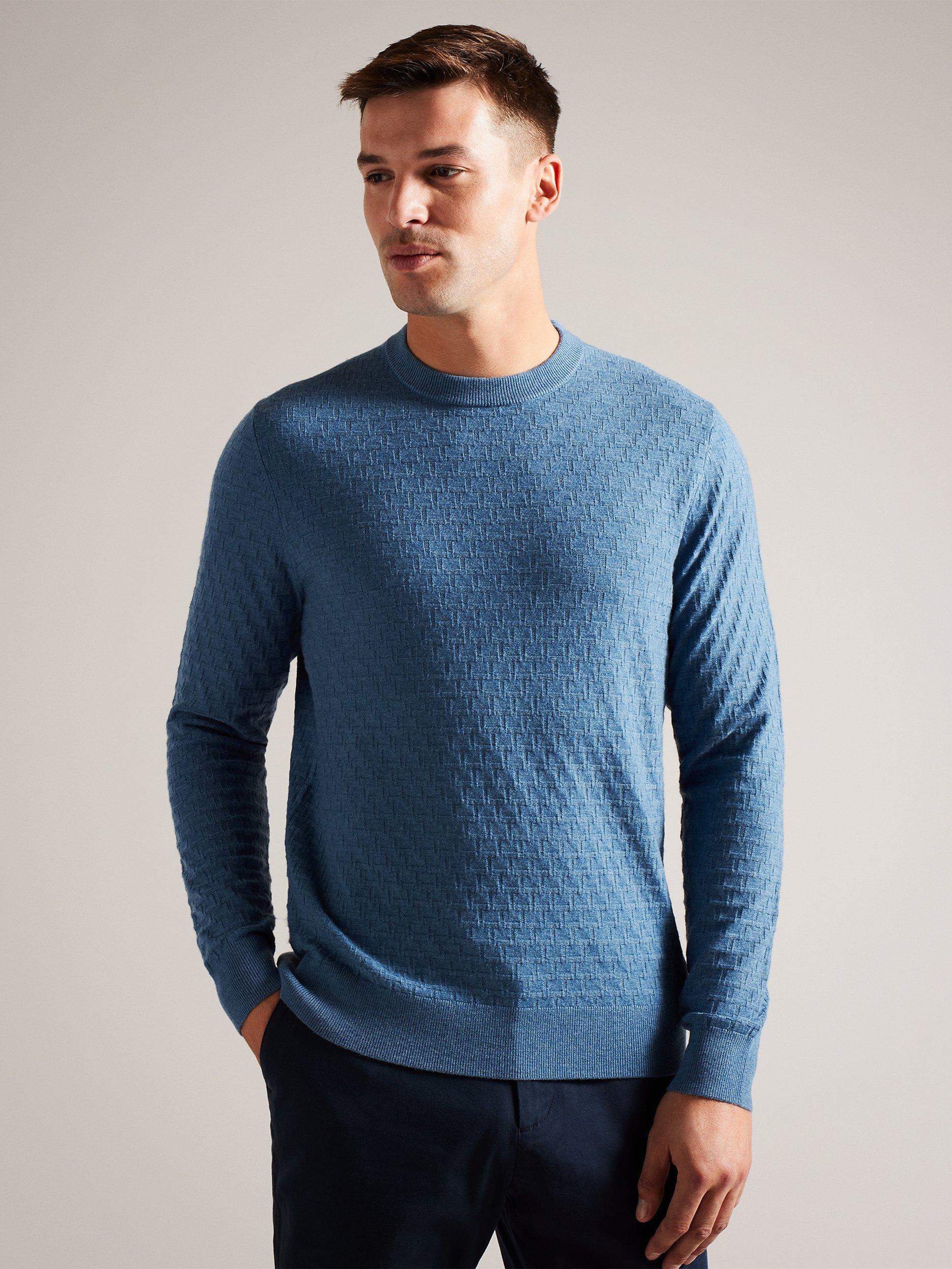 Ted Baker Loung Long Sleeve Stitch Wool Blend Jumper, Blue Teal
