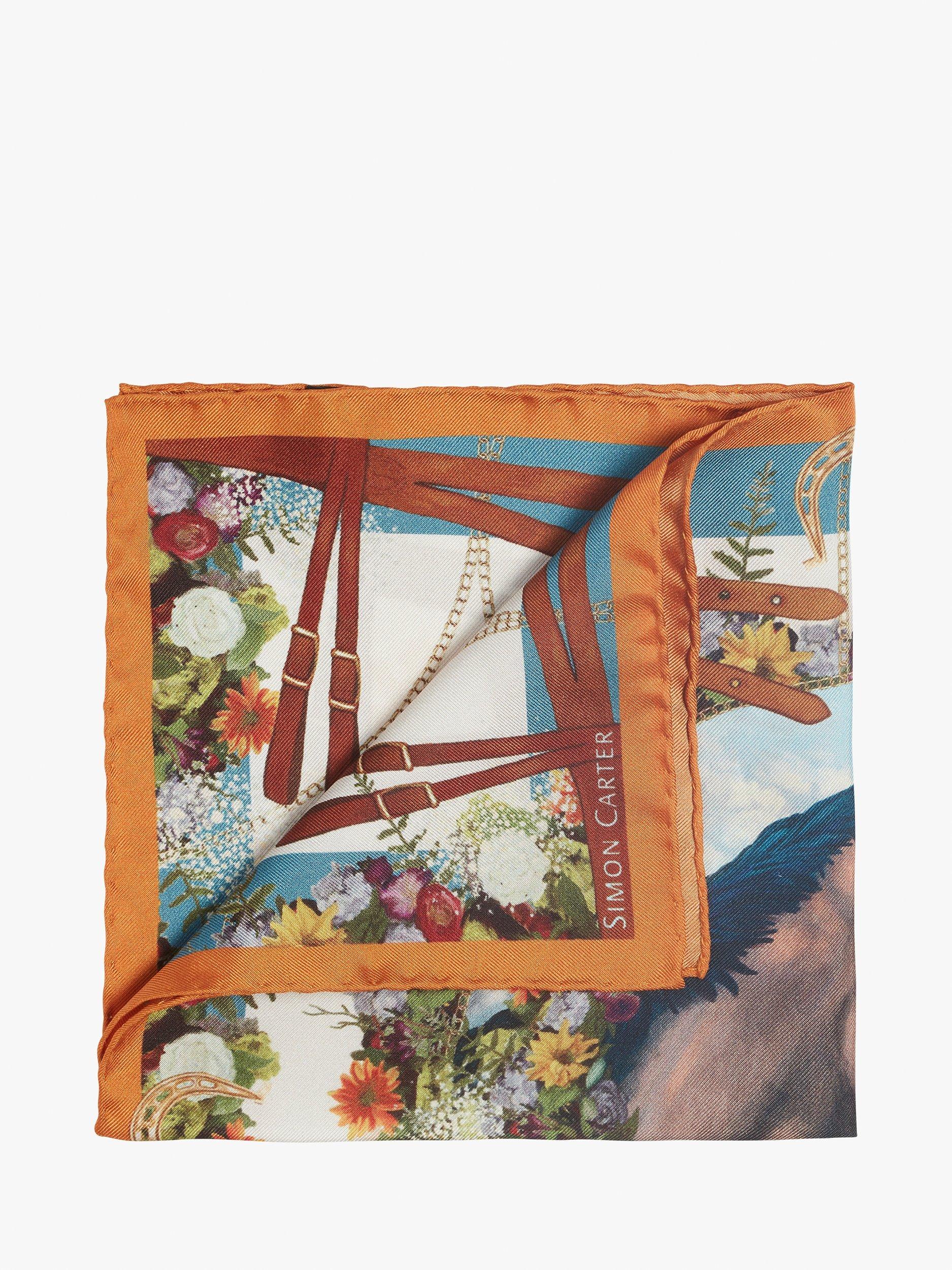 Simon Carter Horse Silk Pocket Square, Multi