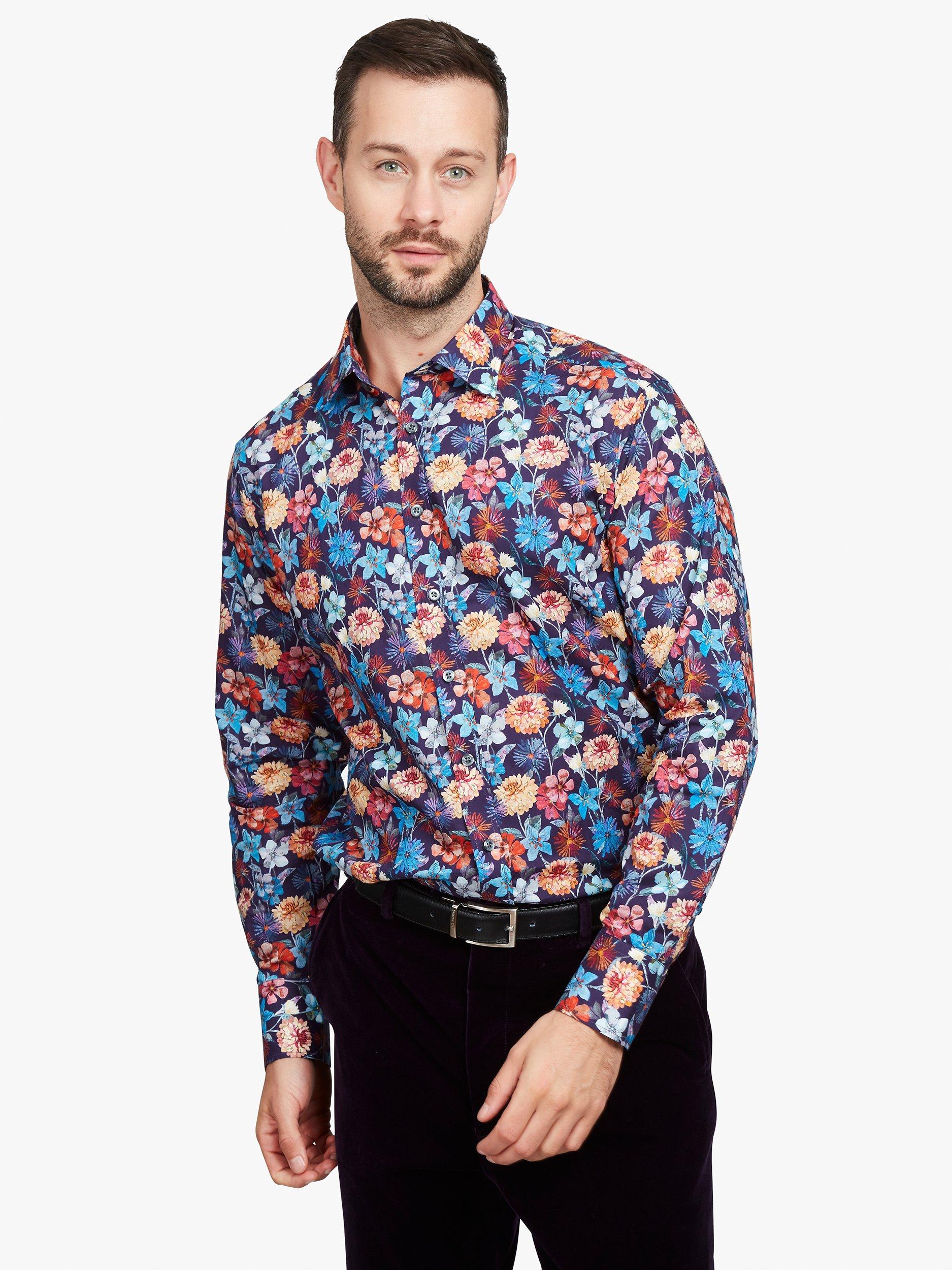 Simon Carter Floral Letters Shirt, Blue/Multi
