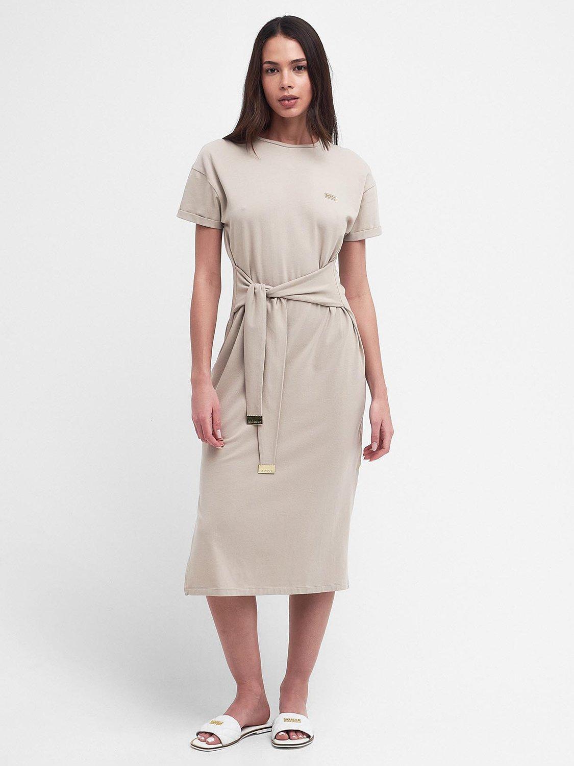 Barbour International Whitson Tie Waist Midi Dress, Oat