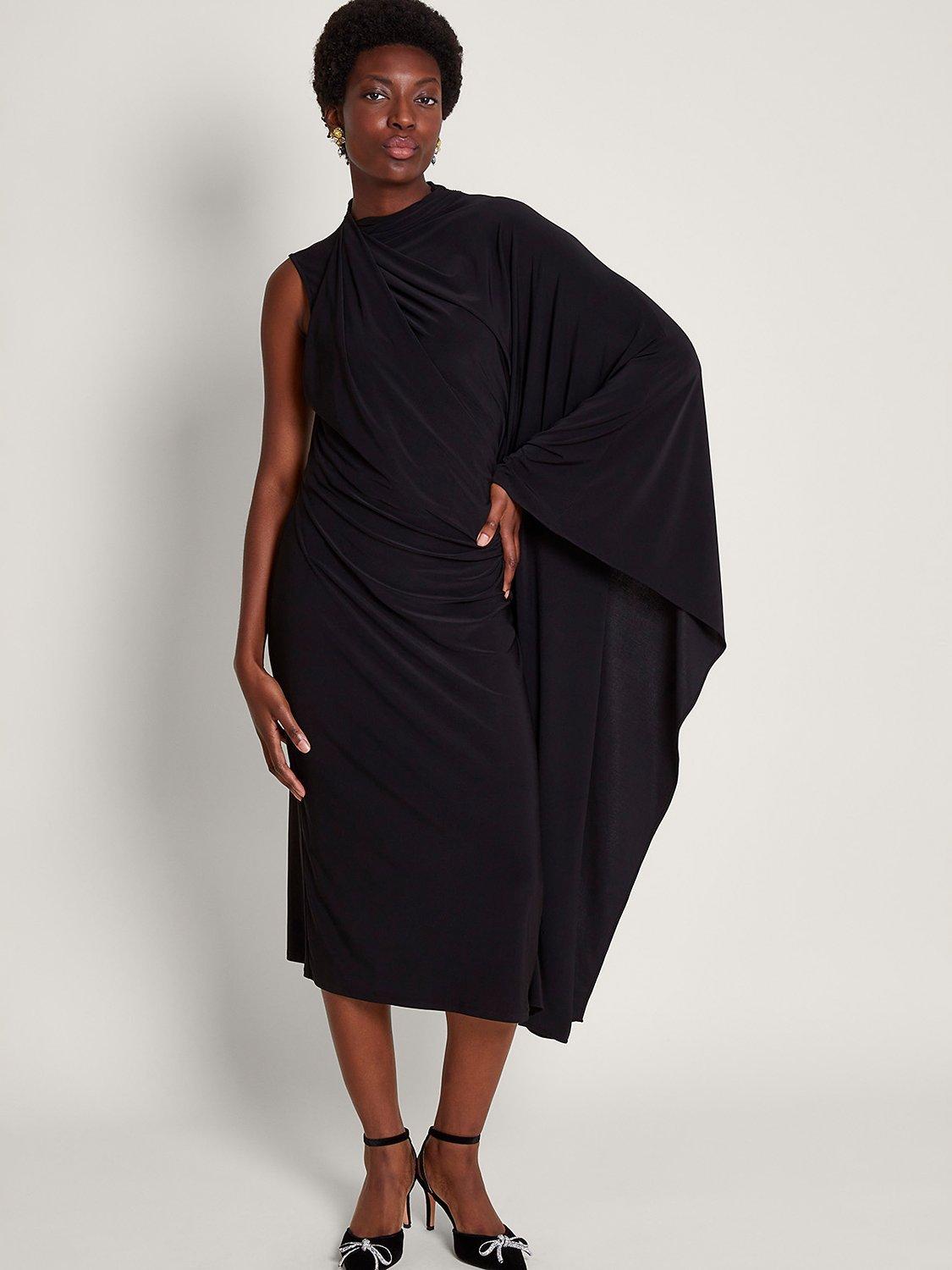 Monsoon Drew Drape Midi Dress, Black