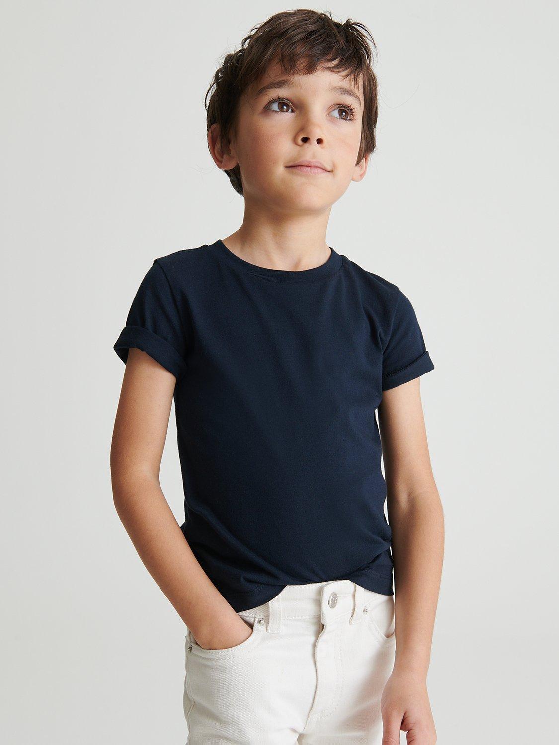 Product image 1 of 5, which shows Reiss Kids' Bless Crew Neck Cotton T-Shirt, Navy, 9-10 years