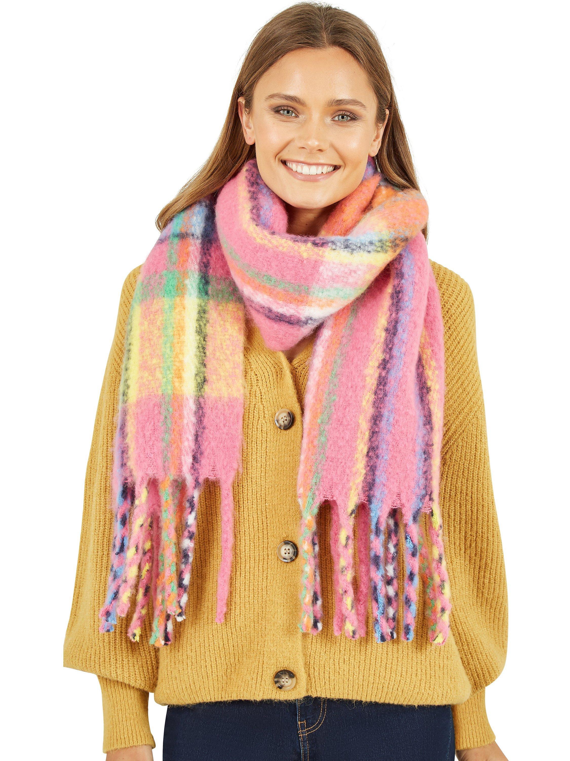 Yumi Checked Soft Large Tassle Scarf, Multi