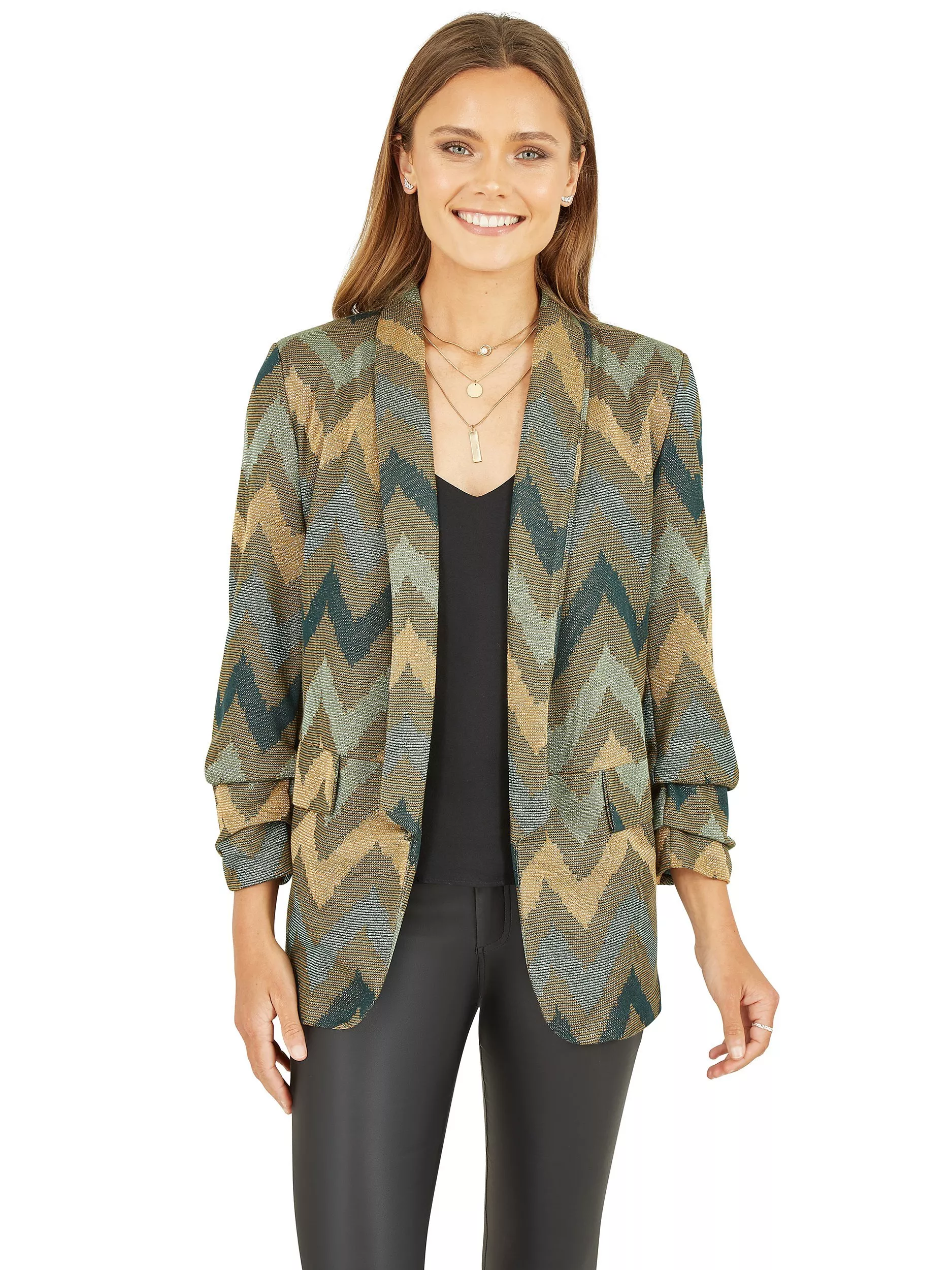 Yumi Chevron Relaxed Fit Blazer Green Multi