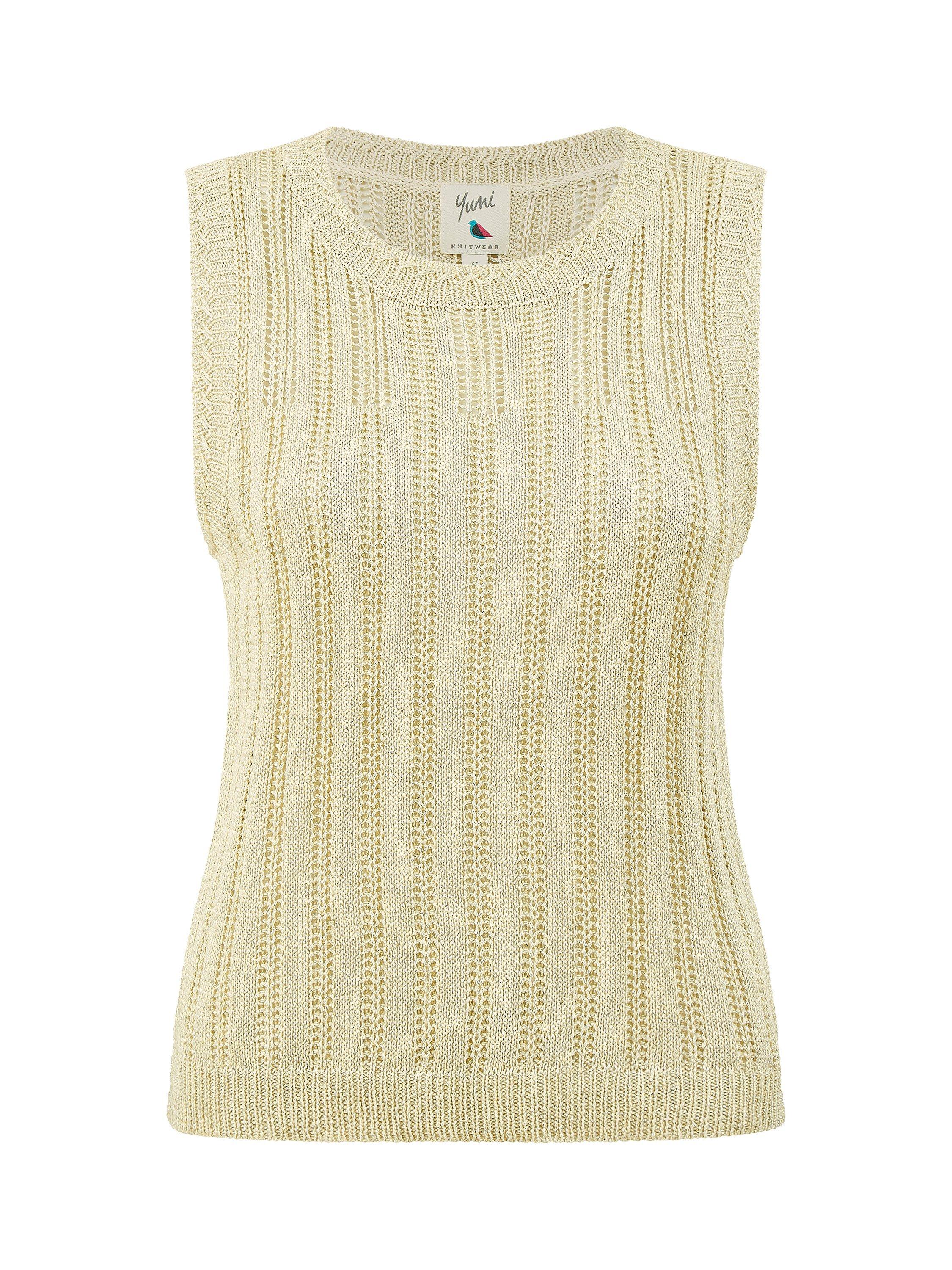 Product image 5 of 5, which shows Yumi Lurex Knitted Tank Top, Gold, S