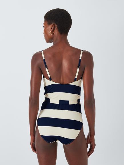John Lewis Hello Sailor Stripe Belted Swimsuit, Blue - view 2, Blue