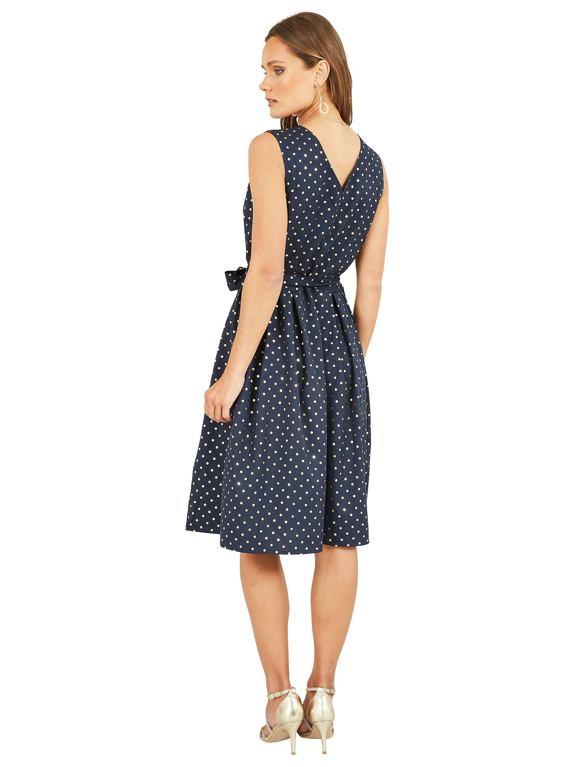 Product image 4 of 5, which shows Yumi Mela London Polka Dot Wrap Dress, Navy, 10