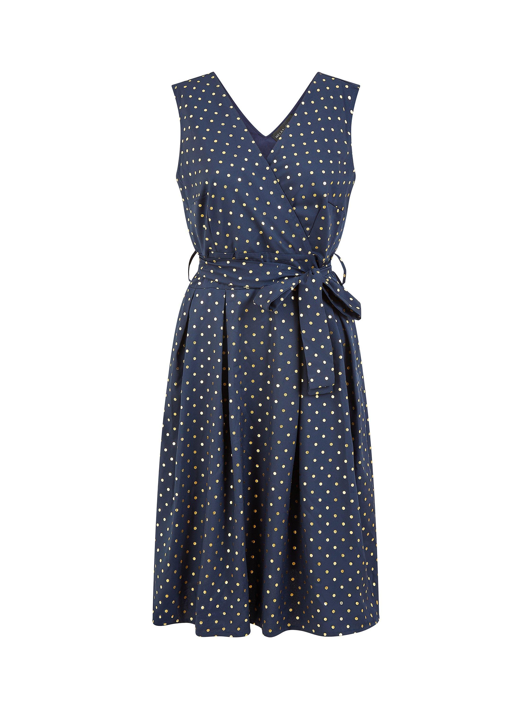Product image 5 of 5, which shows Yumi Mela London Polka Dot Wrap Dress, Navy, 10