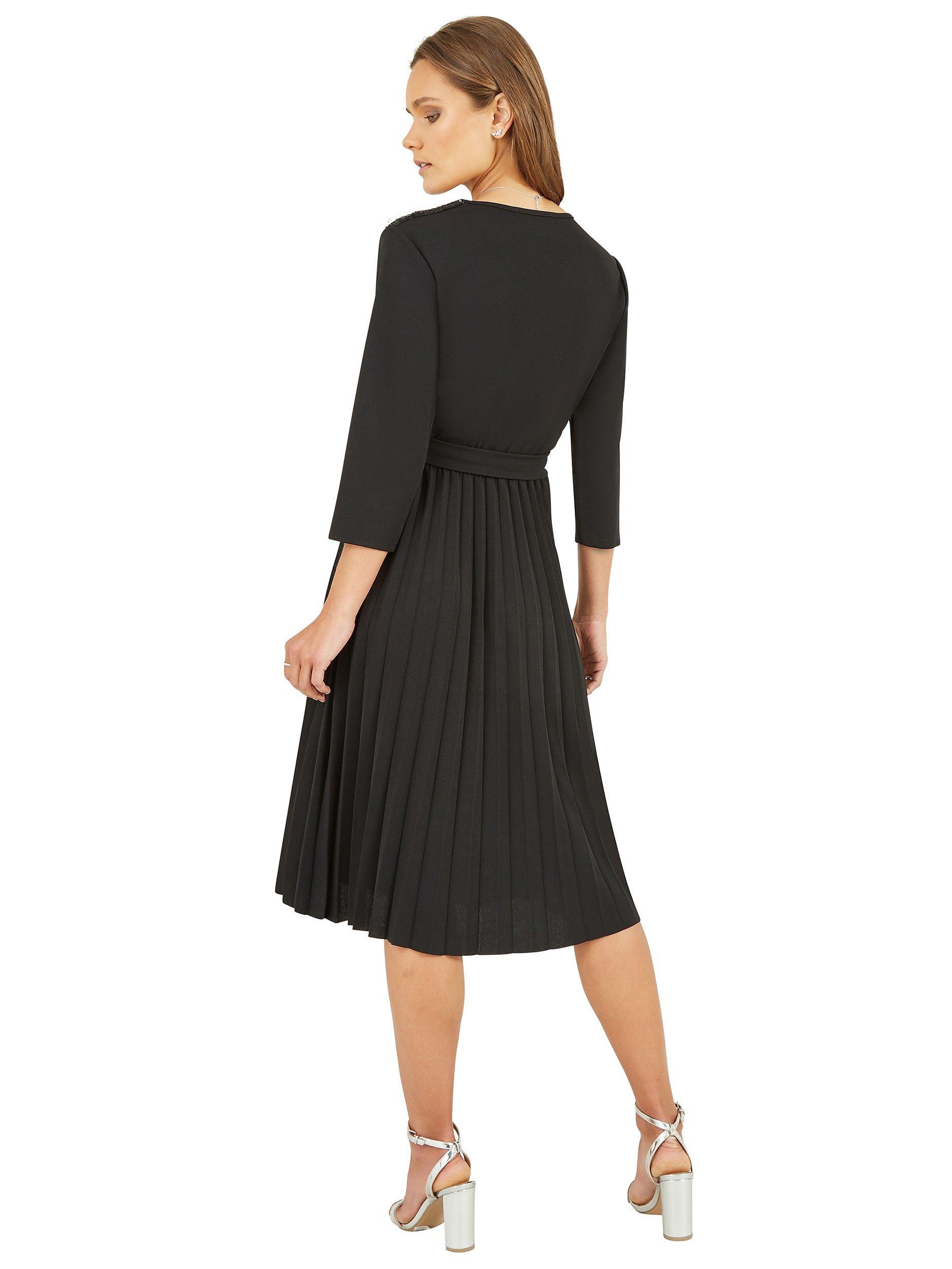Product image 3 of 4, which shows Yumi Mela London Sequin Wrap Midi Dress With Pleats, Black, 8