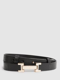 Reiss Hayley Skinny Leather Belt, Black