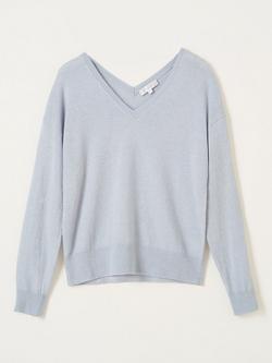 Truly V-Neck Wool Cashmere Blend Jumper, Blue