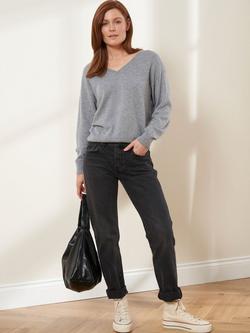 Truly V-Neck Wool Cashmere Blend Jumper - view 2, Grey