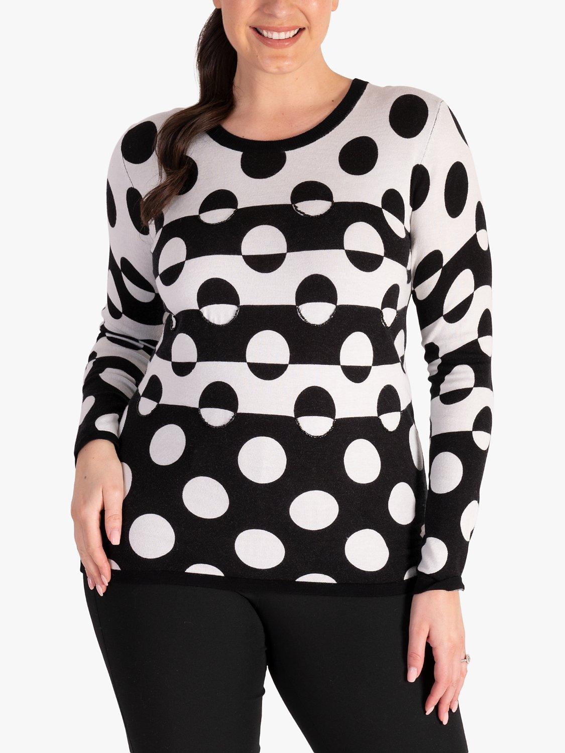 Product image 1 of 6, which shows chesca Monochrome Geometric Beaded Trim Top, Black/White, 12-14