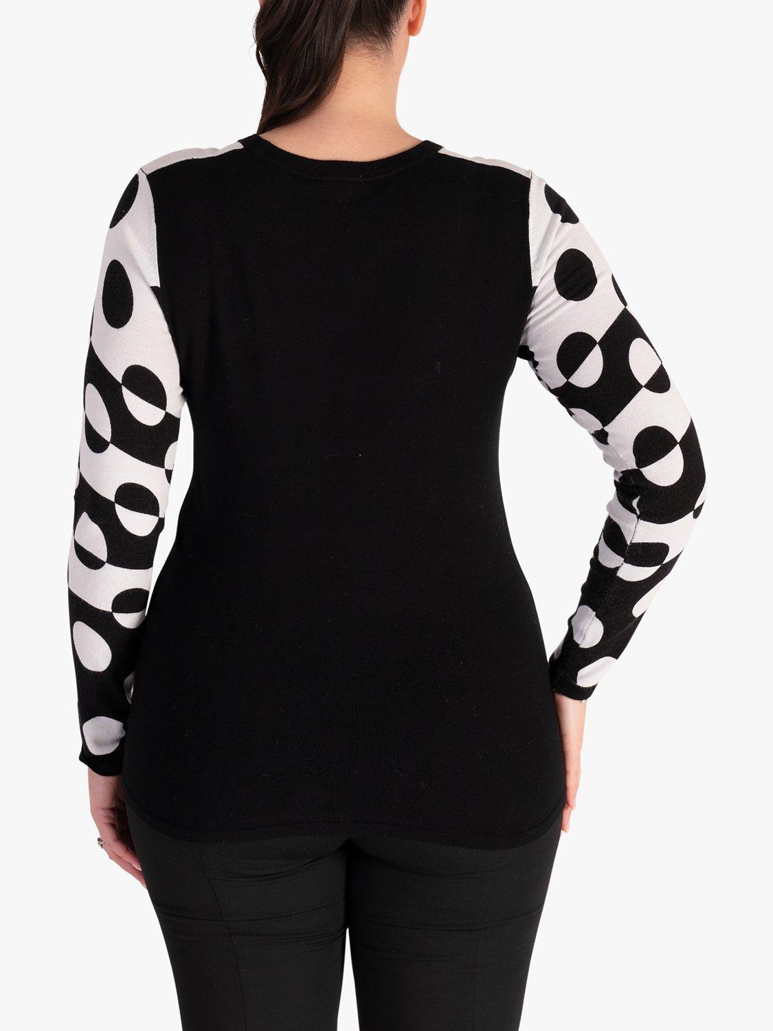 Product image 2 of 6, which shows chesca Monochrome Geometric Beaded Trim Top, Black/White, 12-14