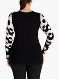 chesca Monochrome Geometric Beaded Trim Top, Black/White