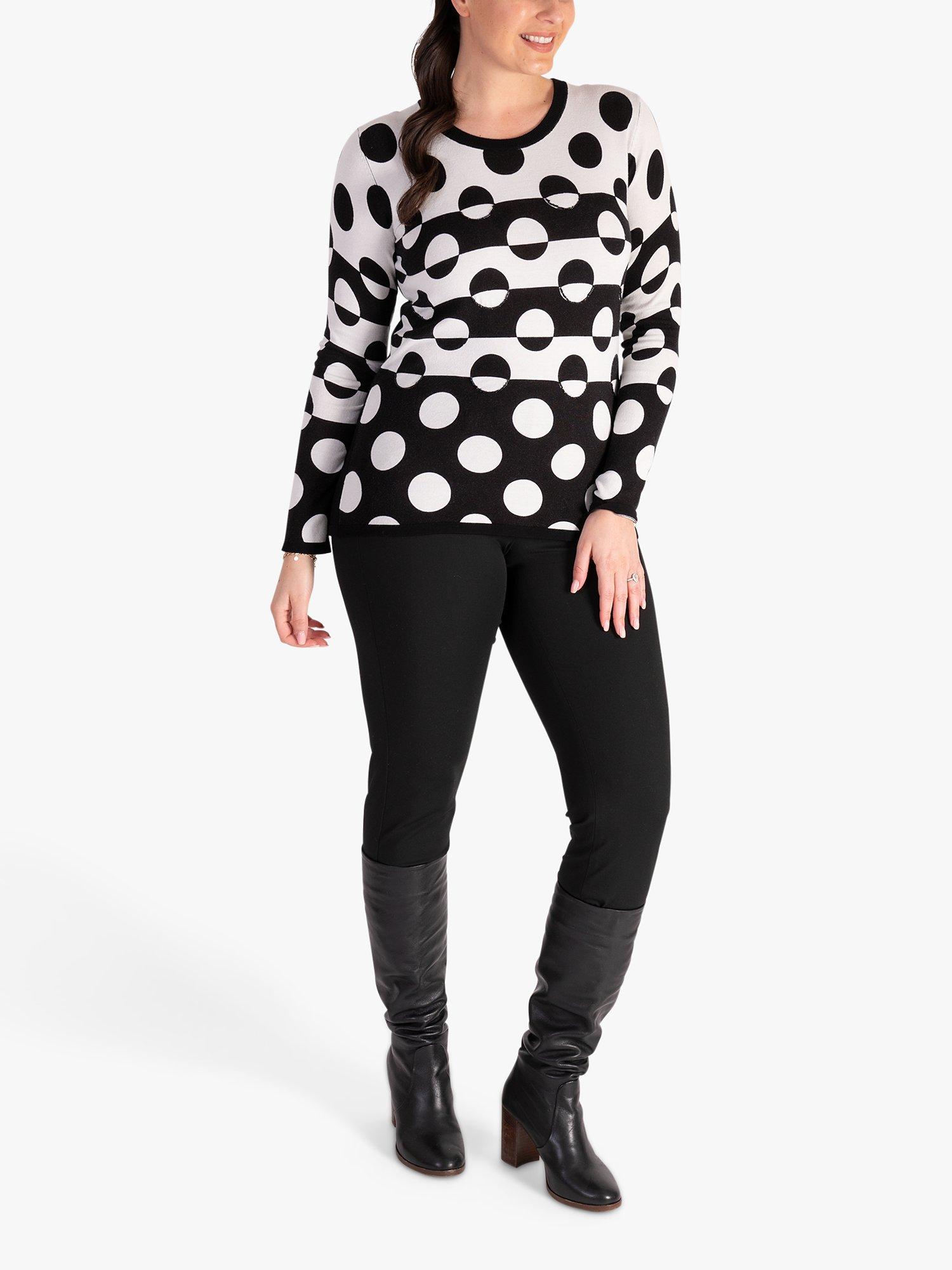Product image 3 of 6, which shows chesca Monochrome Geometric Beaded Trim Top, Black/White, 12-14
