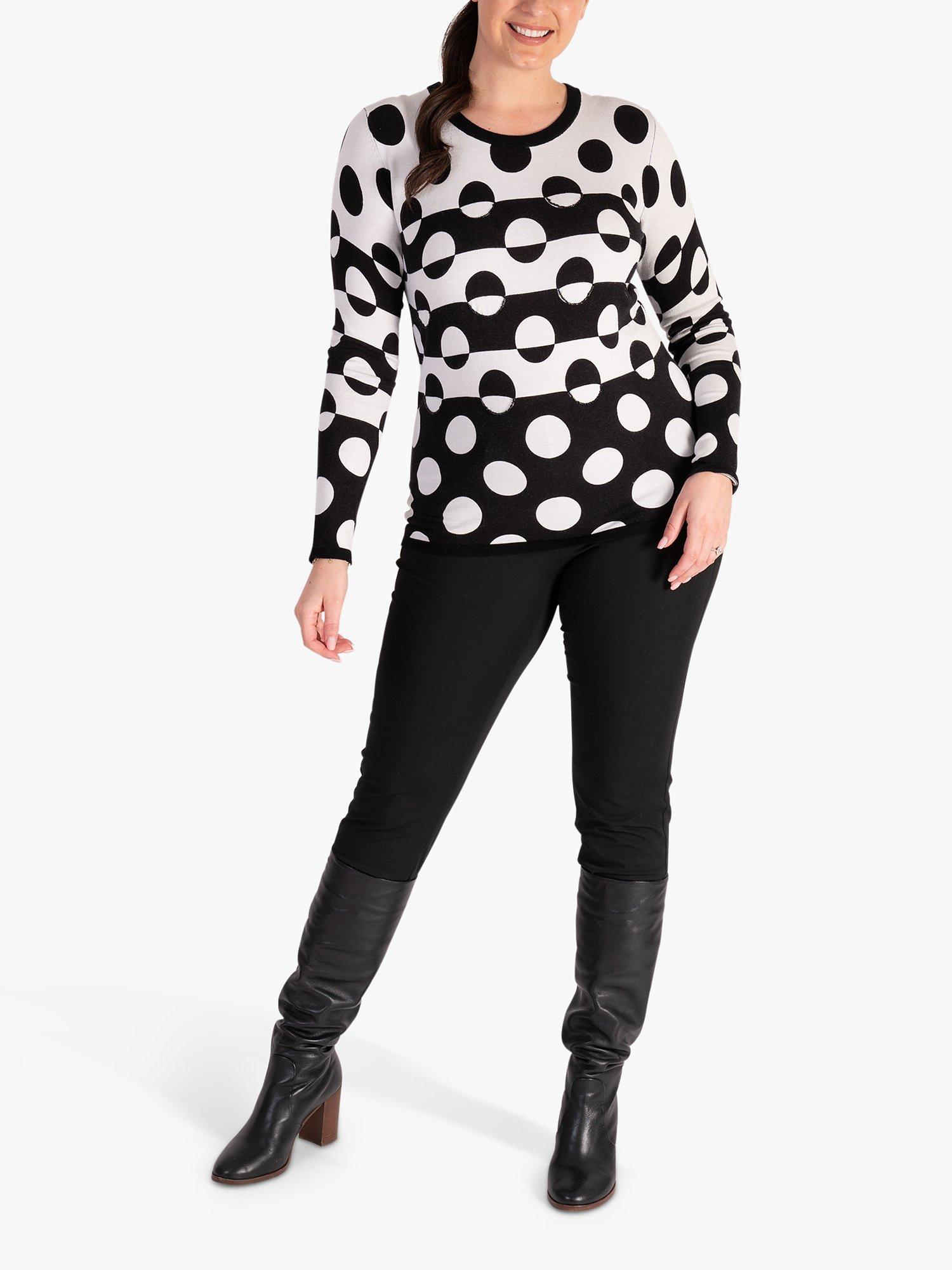 Product image 4 of 6, which shows chesca Monochrome Geometric Beaded Trim Top, Black/White, 12-14