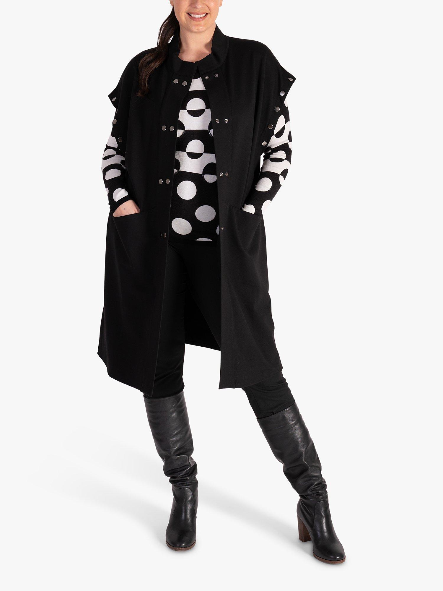 Product image 5 of 6, which shows chesca Monochrome Geometric Beaded Trim Top, Black/White, 12-14