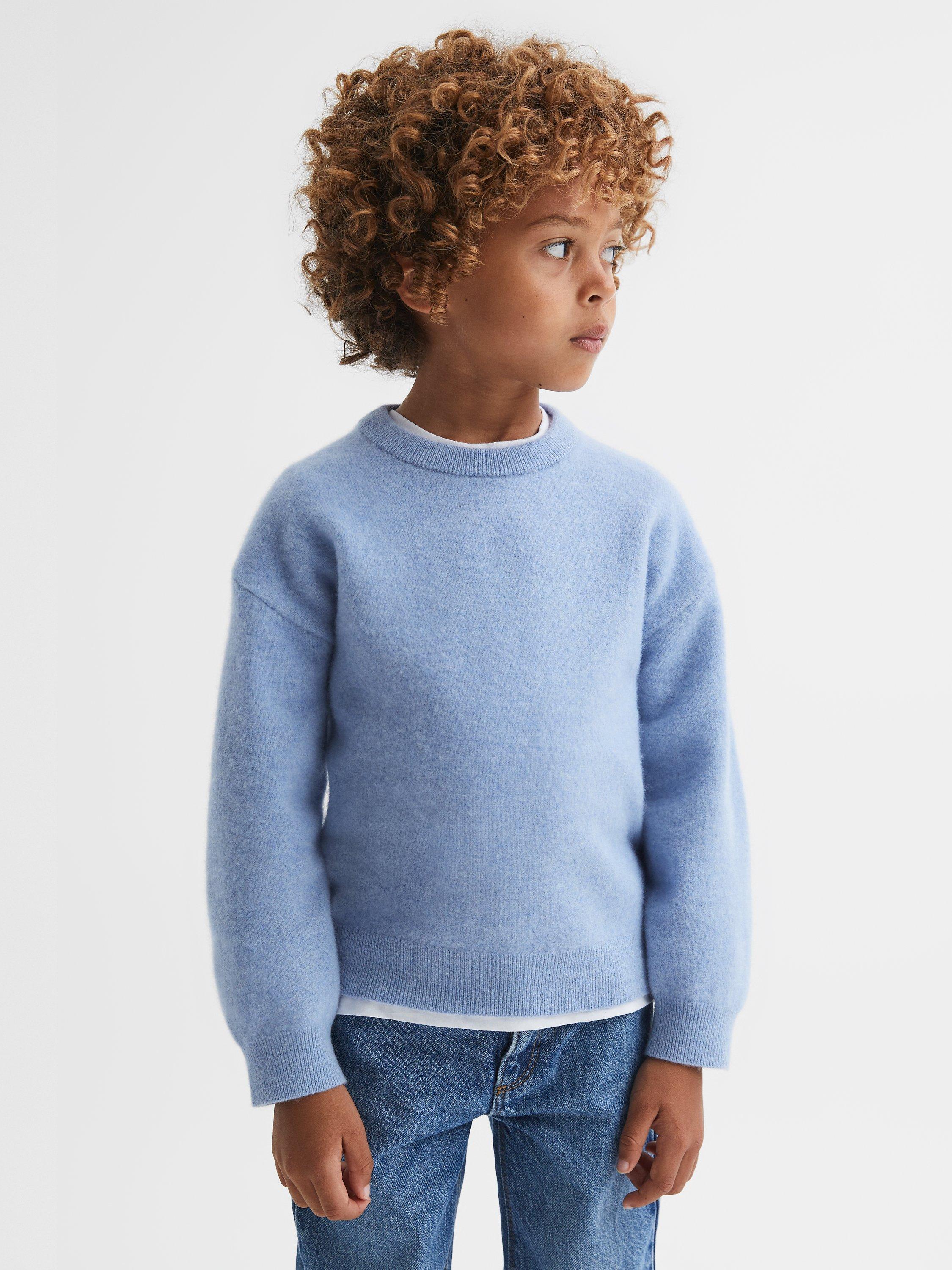 Reiss Kids' Prague Merino Blend Crew Neck Jumper, Soft Blue