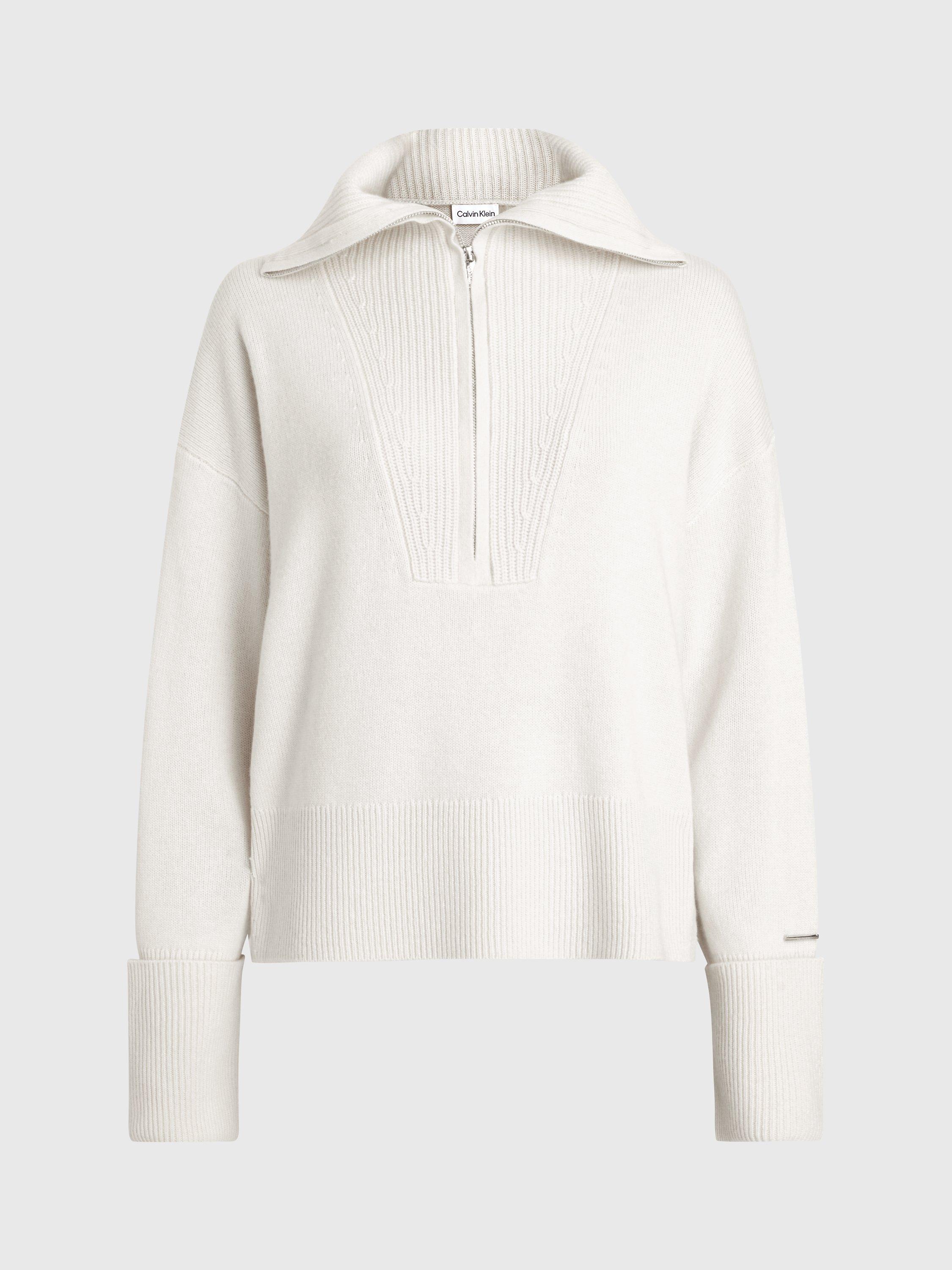 Calvin Klein Cashmere Blend Zip Sweater, Vanilla Ice
