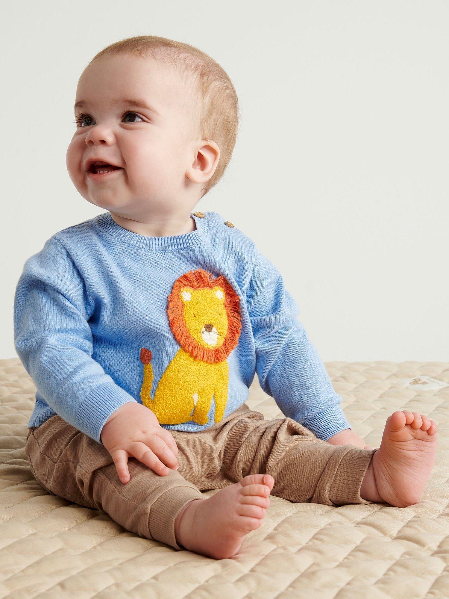 Purebaby Baby Organic Cotton Lion Motif Jumper, Blue/Multi